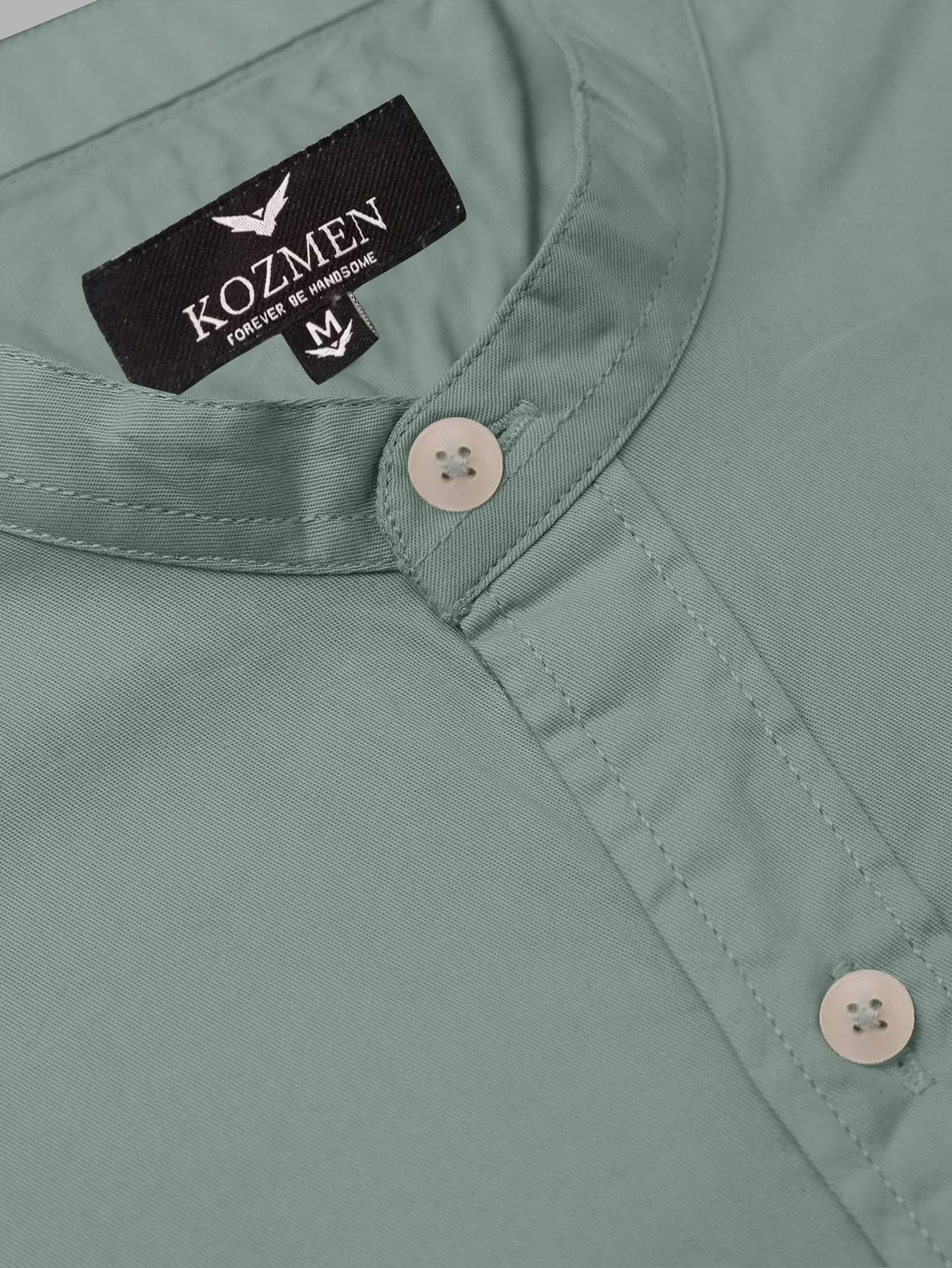 Mint Green Premium Super Soft Solid Cotton Mandarin Collar Shirt