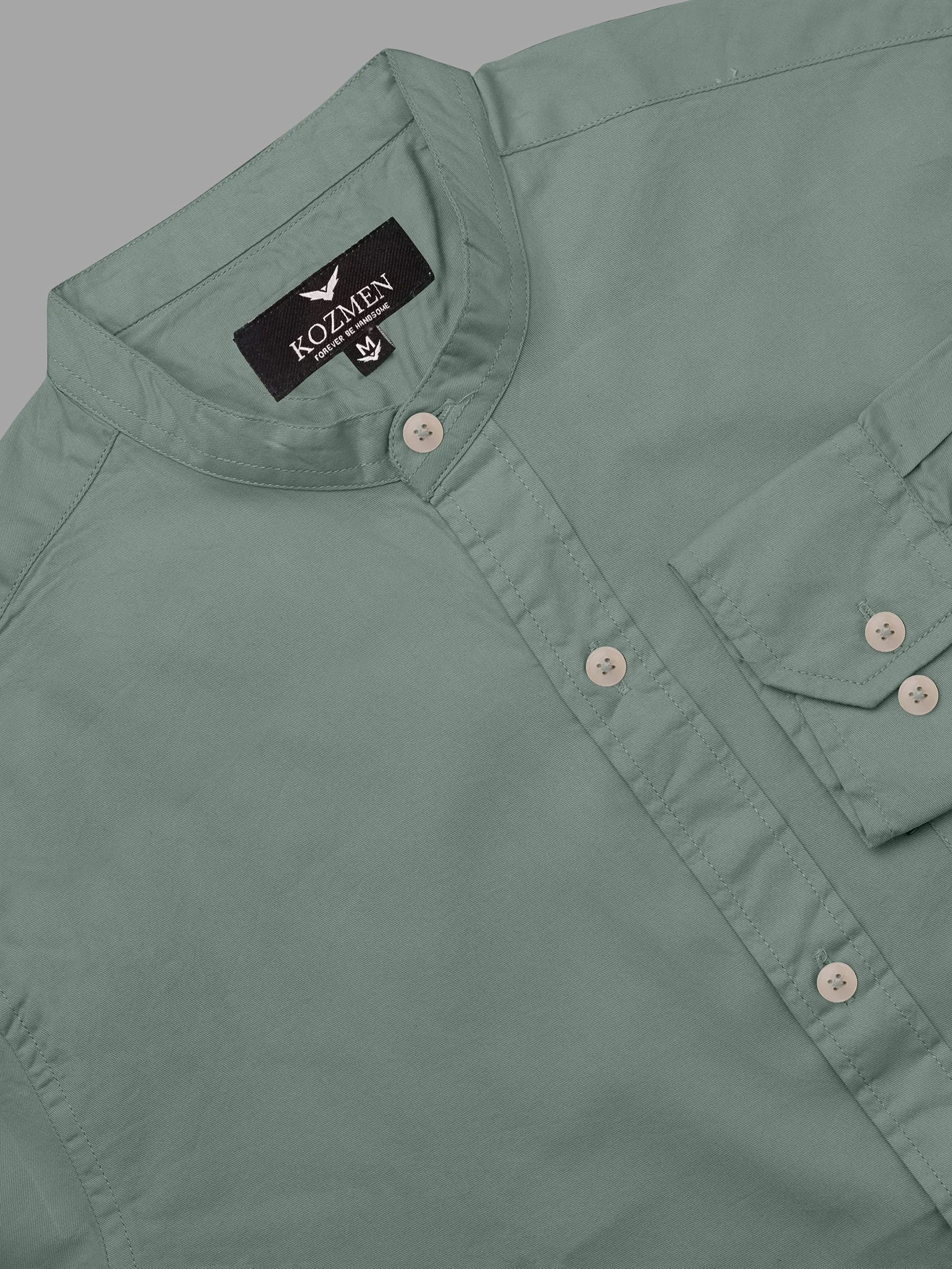 Mint Green Premium Super Soft Solid Cotton Mandarin Collar Shirt