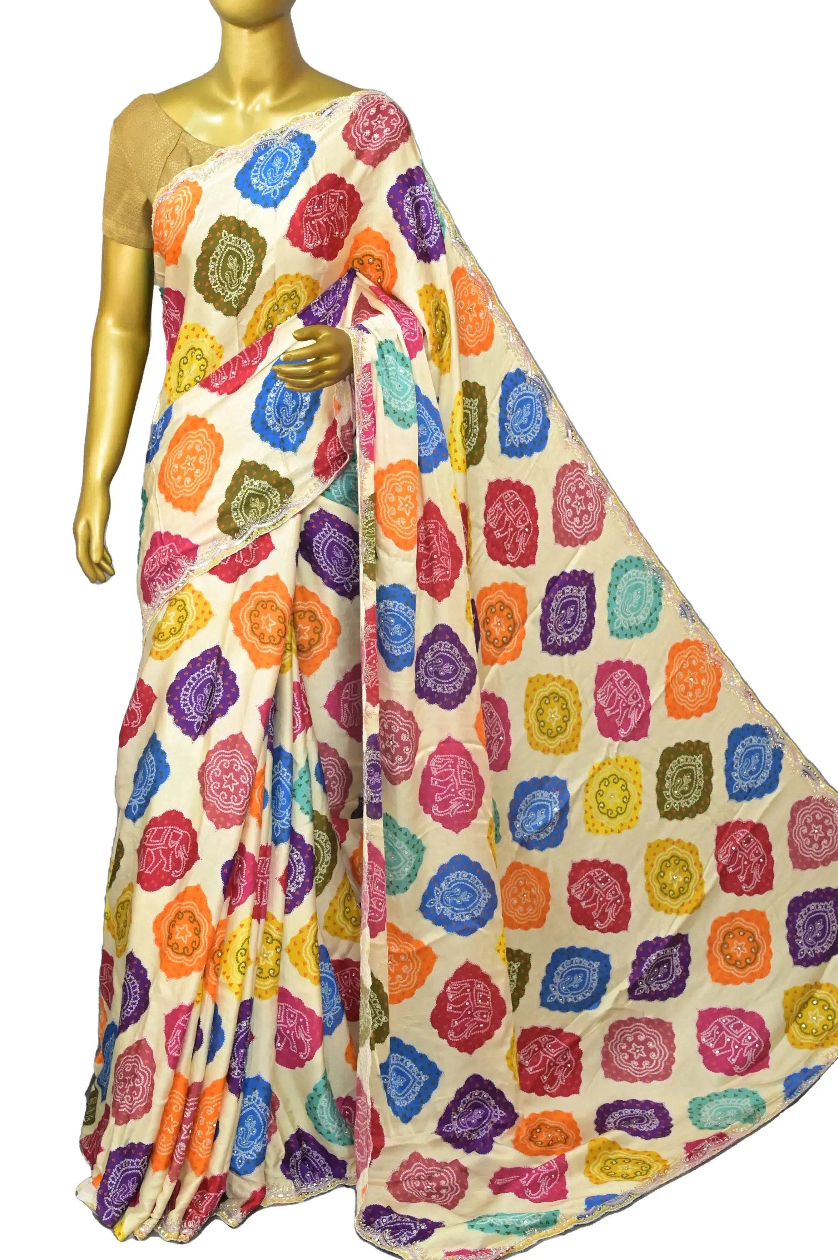 Multicolored Satin Silk Saree with Sequin Embroidery