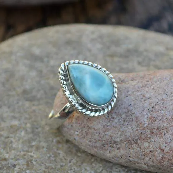 Natural Dominican Larimar Gemstone Ring - 925 Sterling Silver and Larimar Ring -Genuine Larimar -Dominican Larimar Ring -Designer Larimar Jewelry