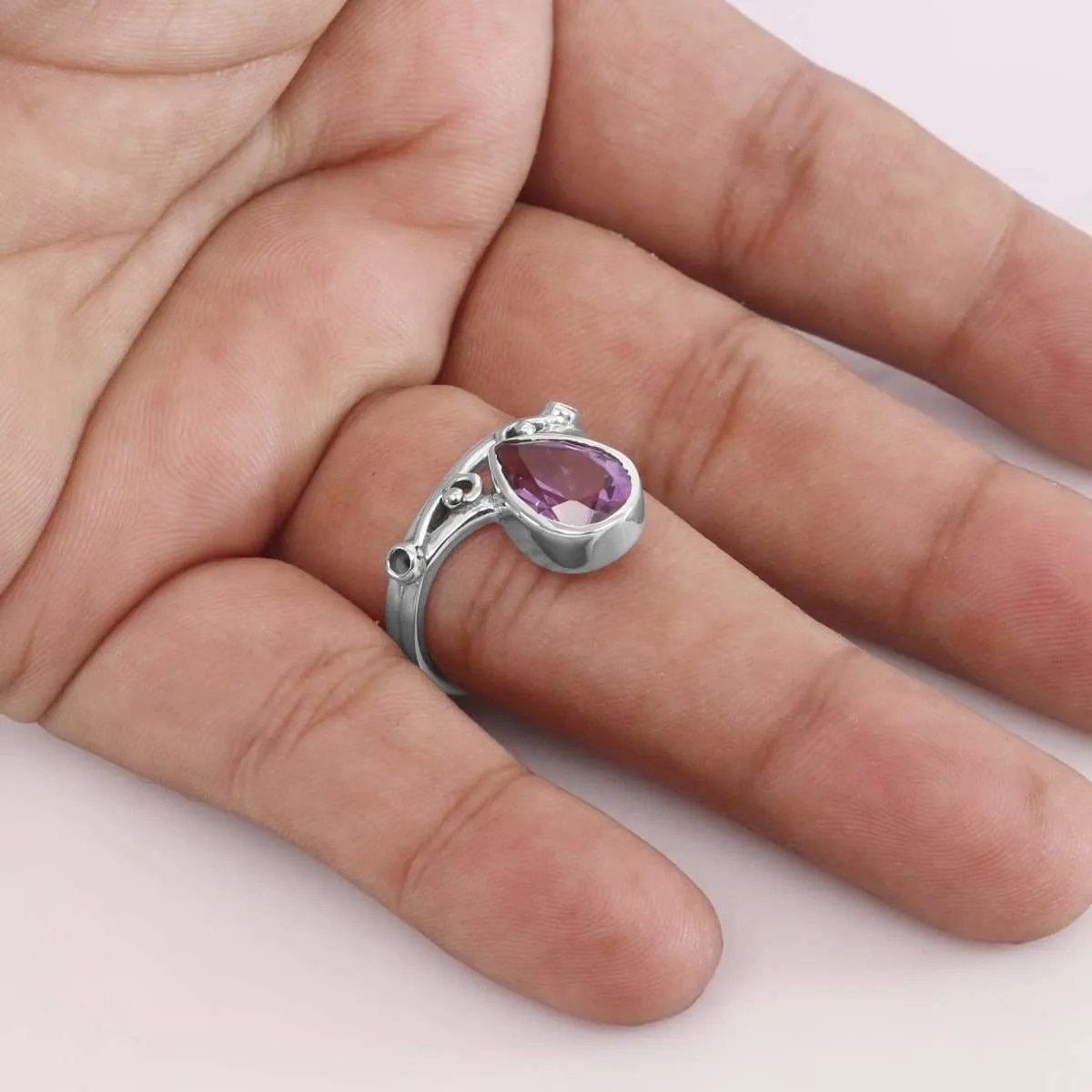 Natural Purple Amethyst Ring, 925 Sterling Silver Ring, Teardrop Amethyst Ring, Gemstone Ring, Birthstone Ring