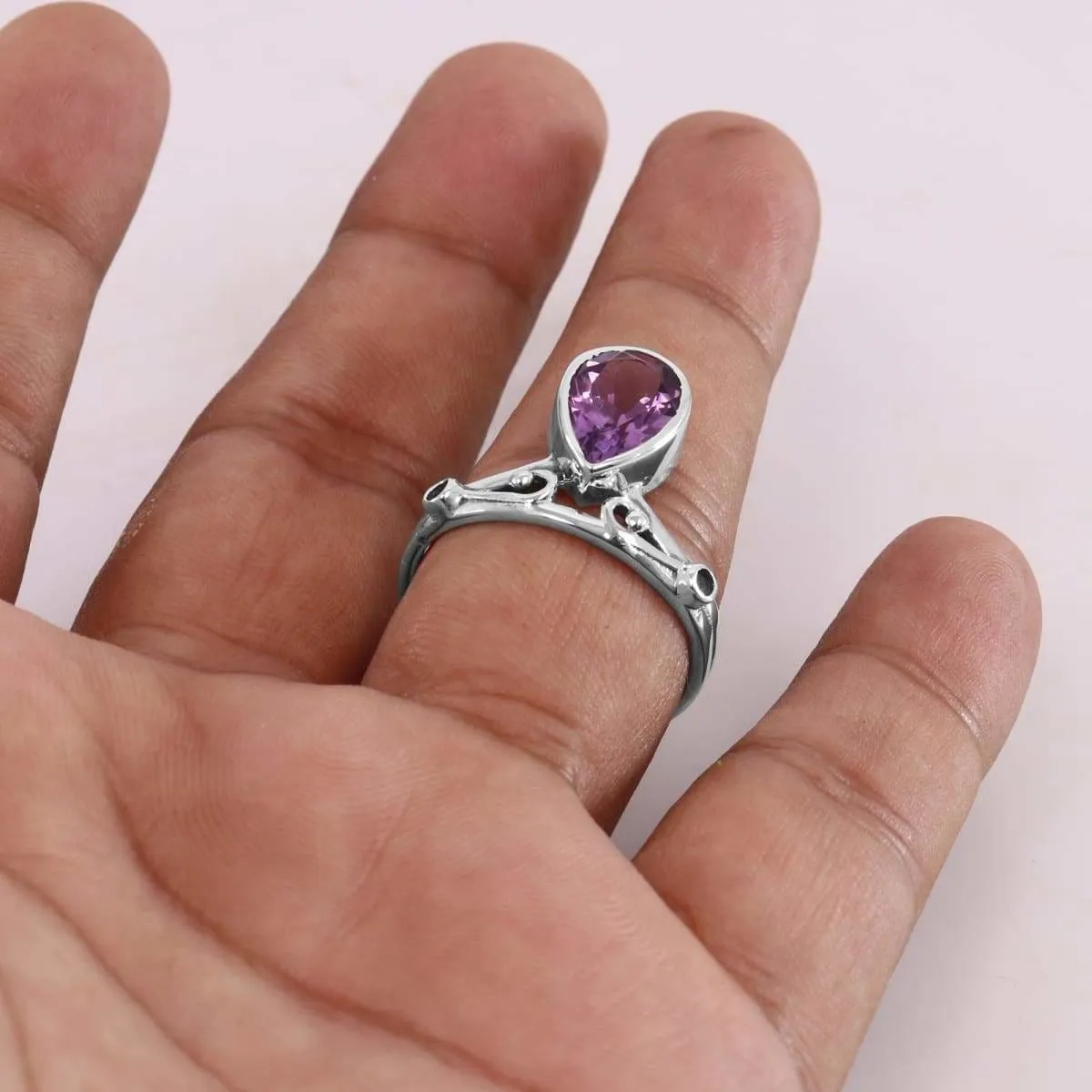 Natural Purple Amethyst Ring, 925 Sterling Silver Ring, Teardrop Amethyst Ring, Gemstone Ring, Birthstone Ring