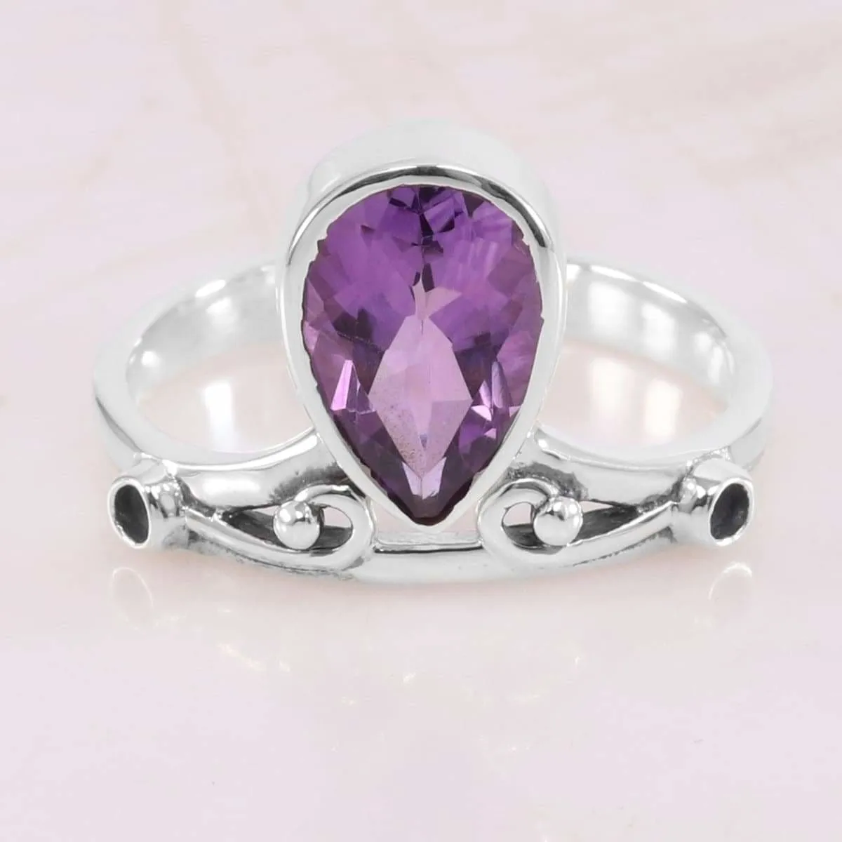 Natural Purple Amethyst Ring, 925 Sterling Silver Ring, Teardrop Amethyst Ring, Gemstone Ring, Birthstone Ring