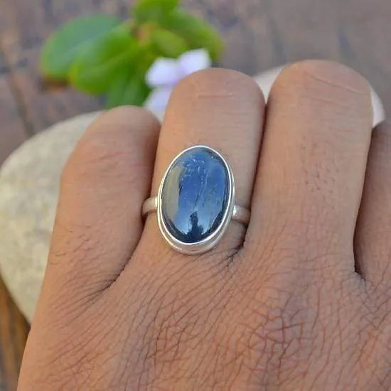 Natural Sky Blue Kyanite Gemstone Ring- Handmade 925 Sterling Silver Bezel Ring- Solitaire Birthstone Gift Ring Kyanite Jewelry, Nickel Free