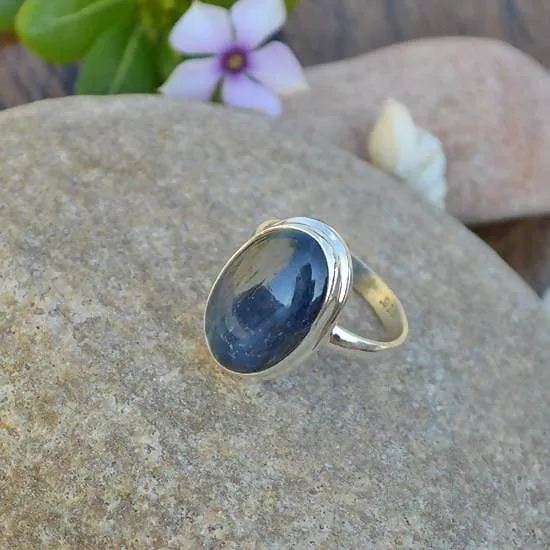 Natural Sky Blue Kyanite Gemstone Ring- Handmade 925 Sterling Silver Bezel Ring- Solitaire Birthstone Gift Ring Kyanite Jewelry, Nickel Free