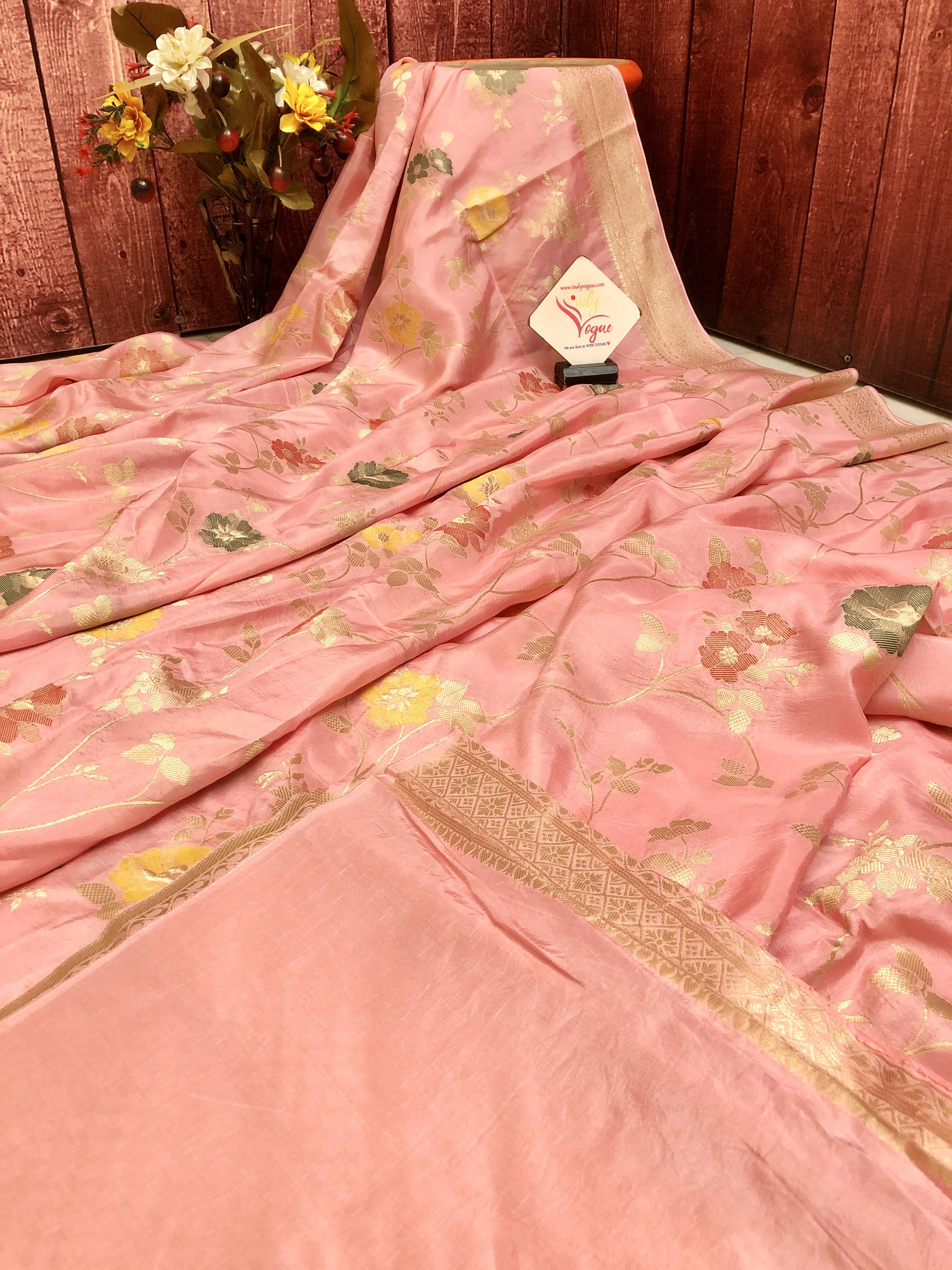 Pink Color Muga Banarasi with Allover Jaal Meenakari Zari Work