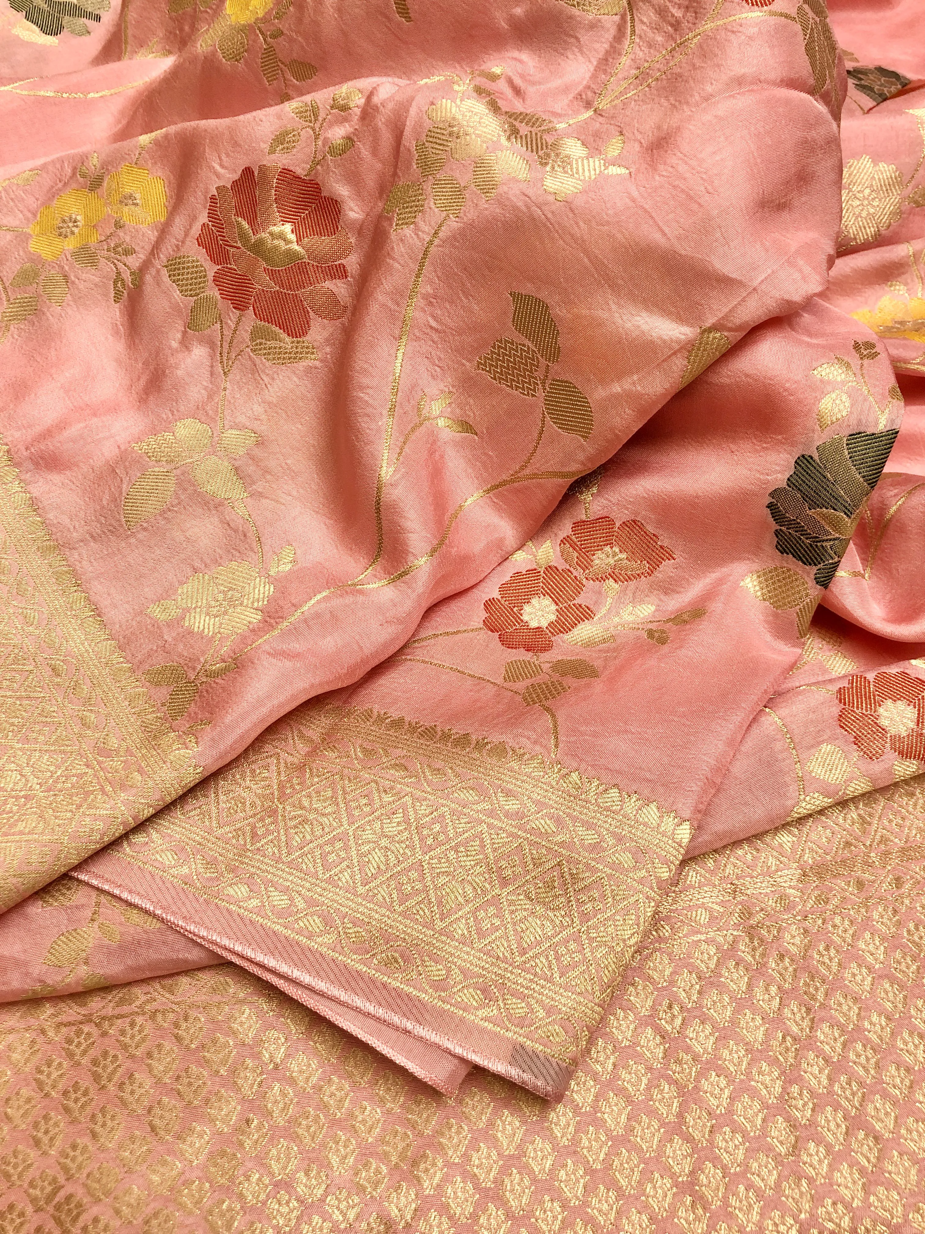 Pink Color Muga Banarasi with Allover Jaal Meenakari Zari Work