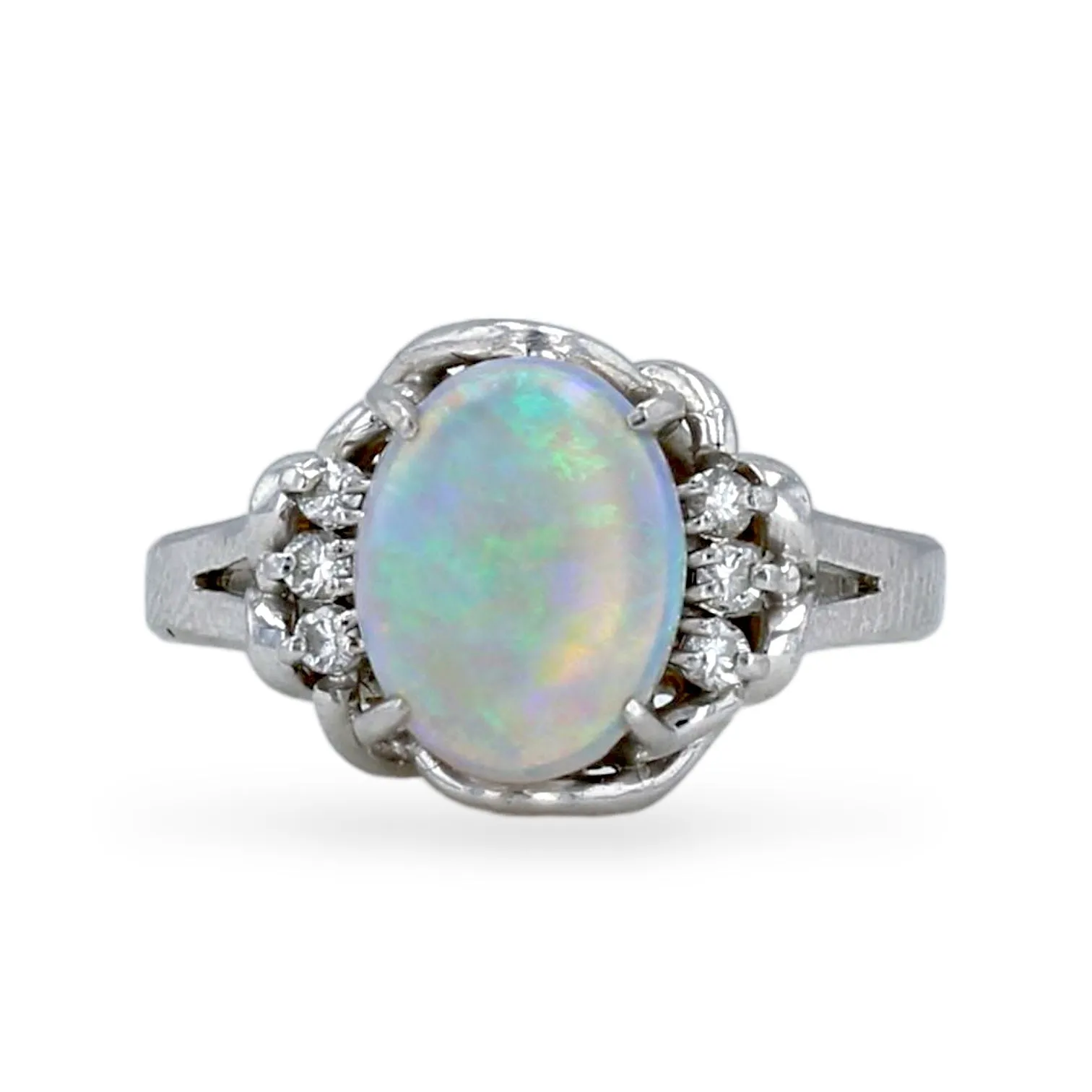 Platinum Australian oval opal setting diamonds ring