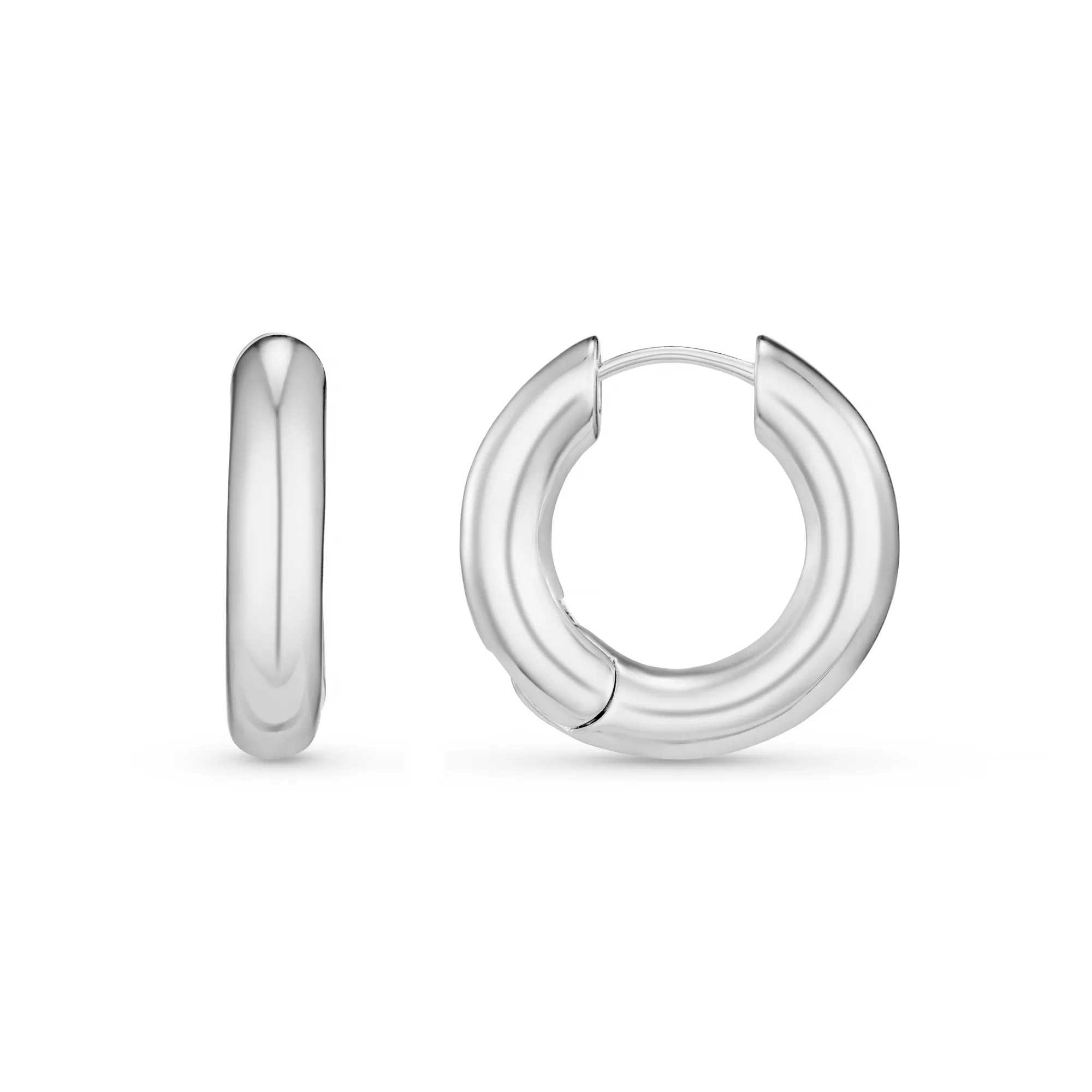 Polished Chubby Mid-Sized Hoop Earrings - Silver