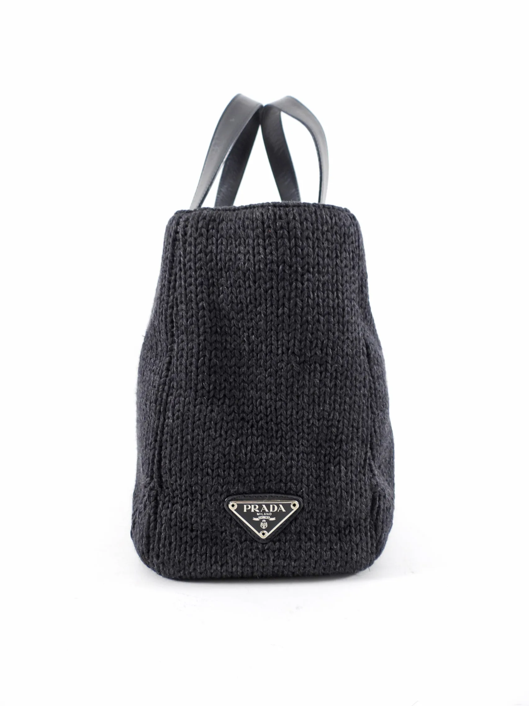 Prada Vintage Grey Knit East West Tote Bag