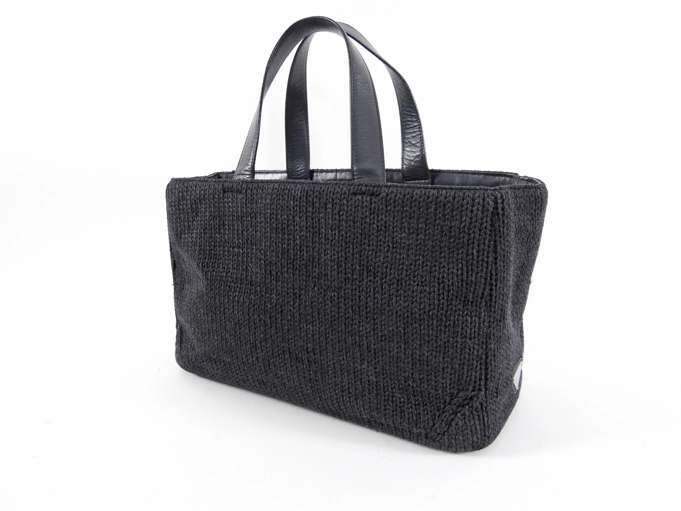 Prada Vintage Grey Knit East West Tote Bag