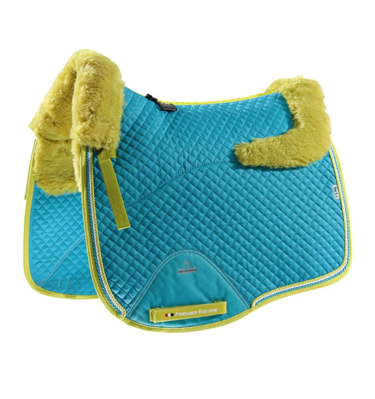 Premier Equine Merino Wool Half Lined European Dressage Pad Peacock/Citrus