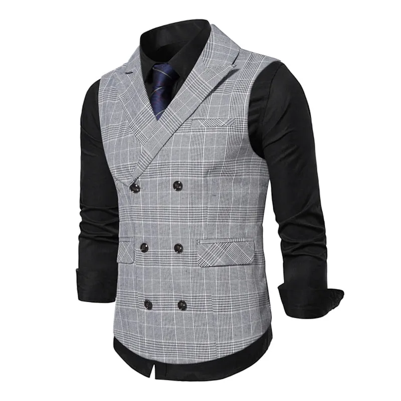 Red Plaid Suit Vest Men's Vintage Double Breasted Waistcoat Steampunk Clothing Men's Terno Masculino Slim Uniform Vest