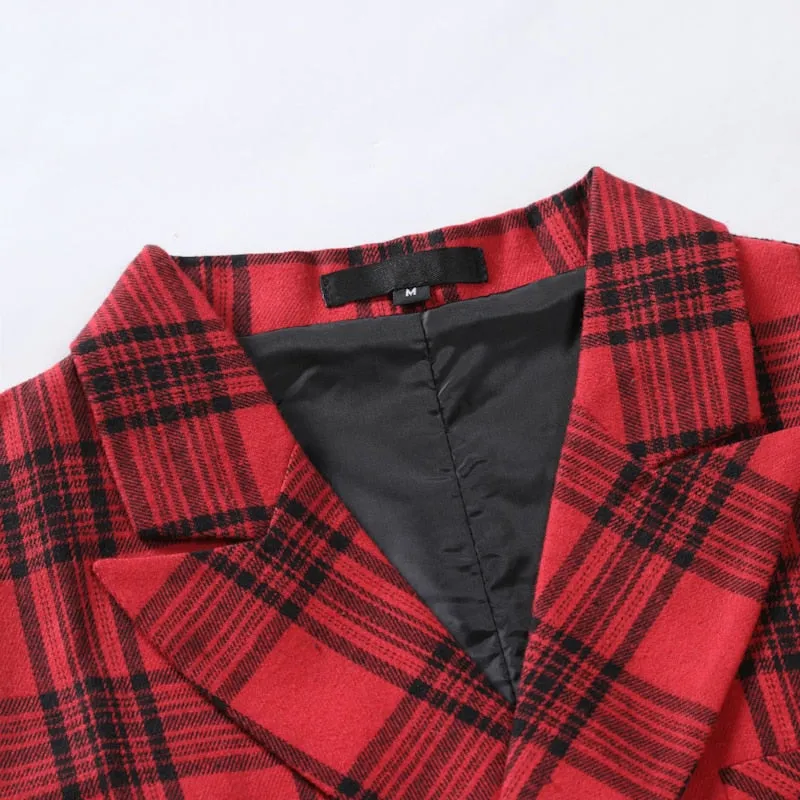 Red Plaid Suit Vest Men's Vintage Double Breasted Waistcoat Steampunk Clothing Men's Terno Masculino Slim Uniform Vest