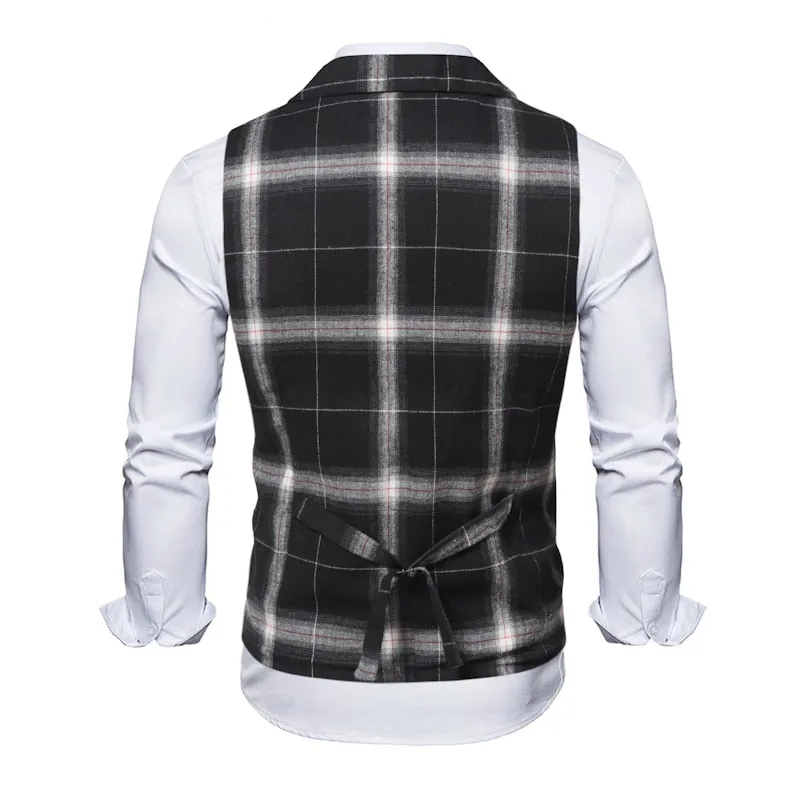 Red Plaid Suit Vest Men's Vintage Double Breasted Waistcoat Steampunk Clothing Men's Terno Masculino Slim Uniform Vest