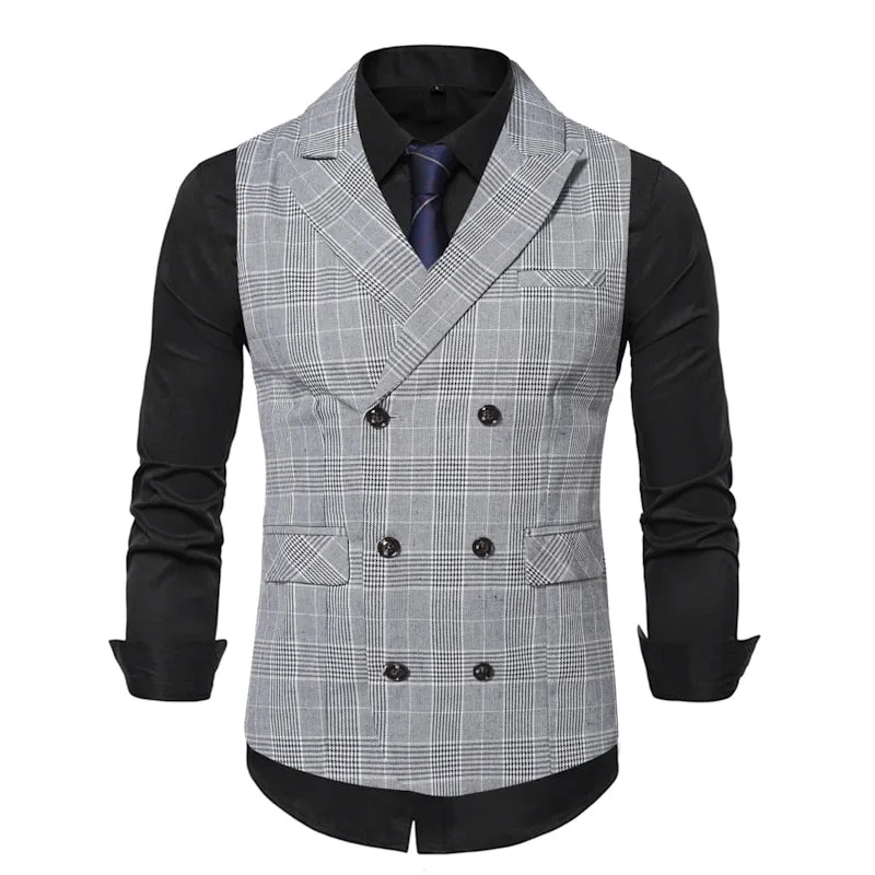 Red Plaid Suit Vest Men's Vintage Double Breasted Waistcoat Steampunk Clothing Men's Terno Masculino Slim Uniform Vest