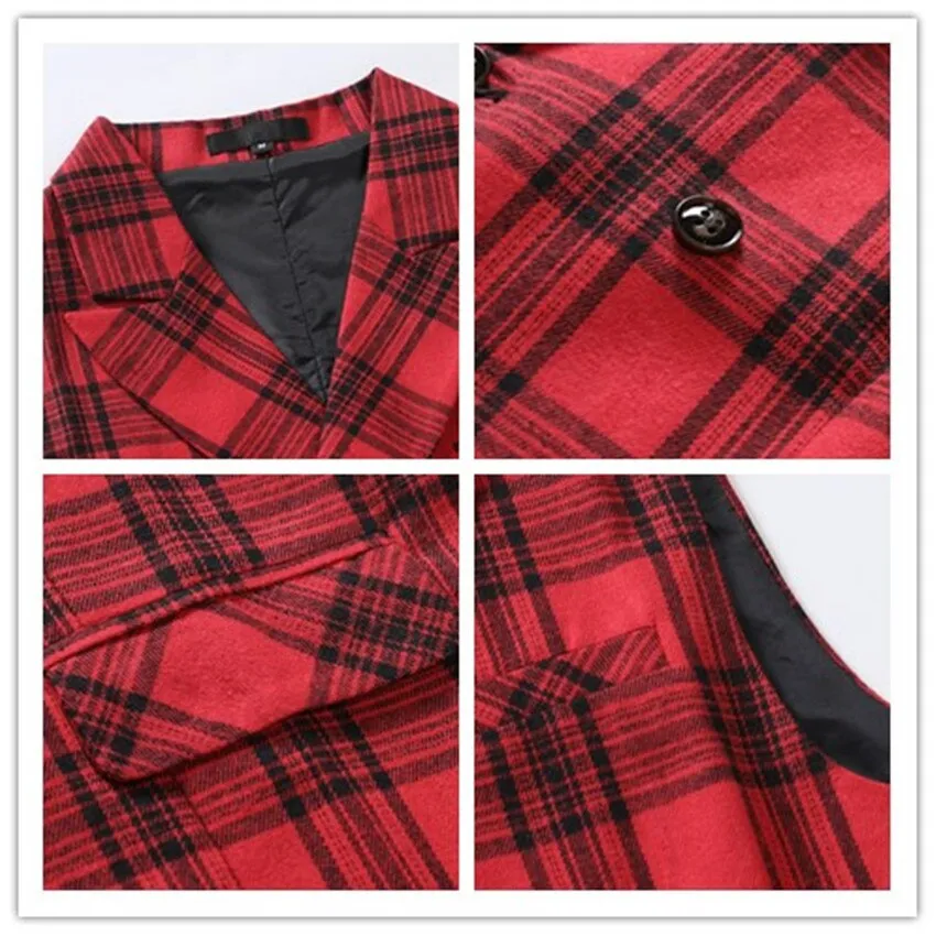 Red Plaid Suit Vest Men's Vintage Double Breasted Waistcoat Steampunk Clothing Men's Terno Masculino Slim Uniform Vest