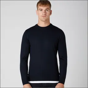 Remus Uomo Dark Navy Tapered Fit Merino Wool-Blend Crew Neck Sweater>>