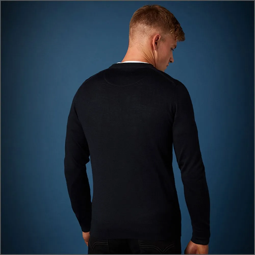 Remus Uomo Dark Navy Tapered Fit Merino Wool-Blend Crew Neck Sweater>>