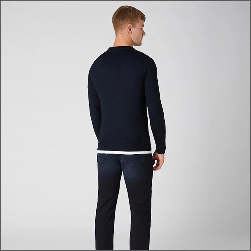 Remus Uomo Dark Navy Tapered Fit Merino Wool-Blend Crew Neck Sweater>>