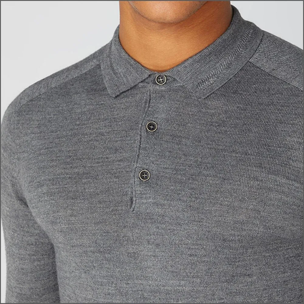 Reums Uomo Slim Fit Merino Wool-Blend Grey Polo^