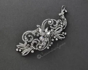 Rhodium Wedding Hair Clip of Scrolls and Marquise Jewels