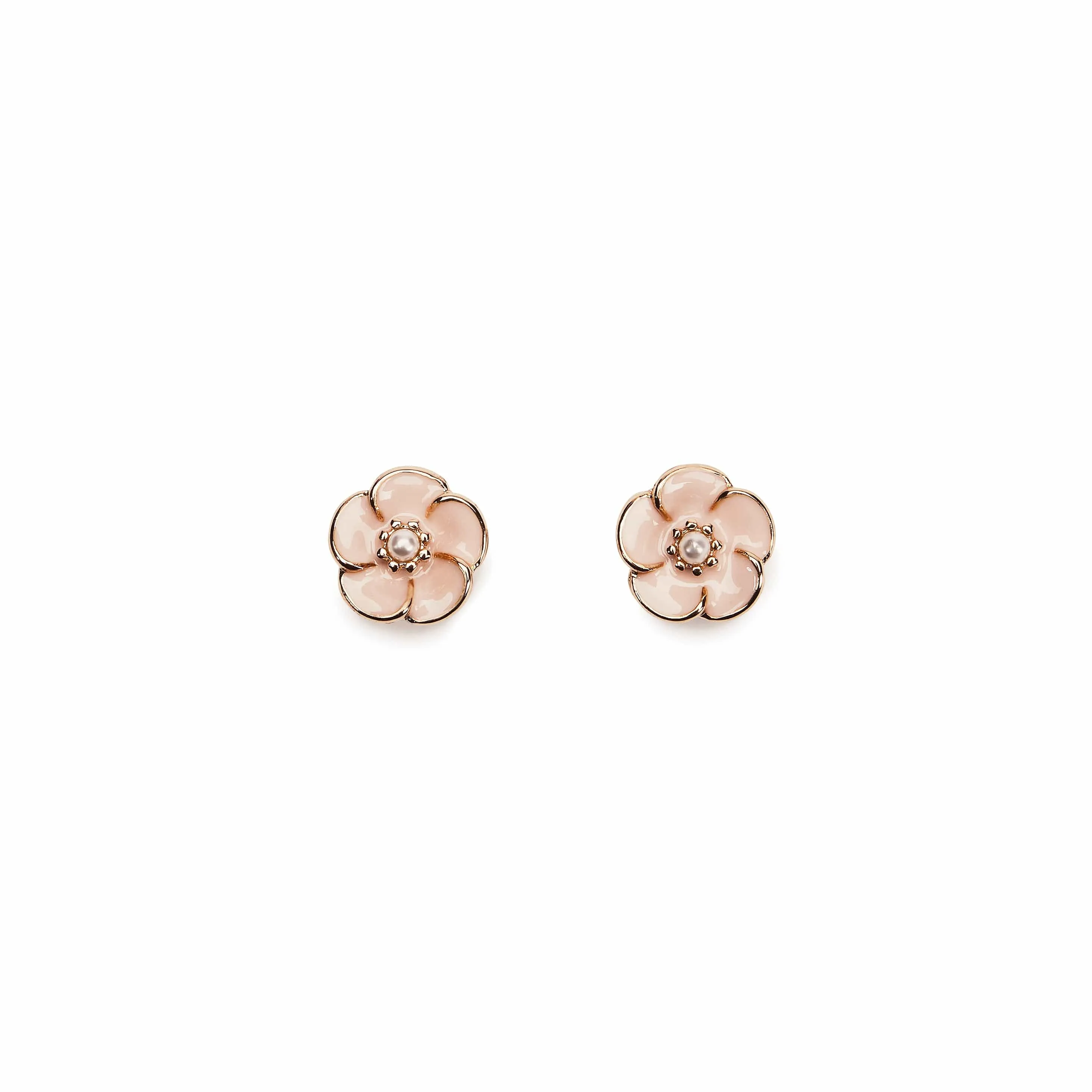 Rose Pearl Earrings: Small Pink Rose And Pearl Studs