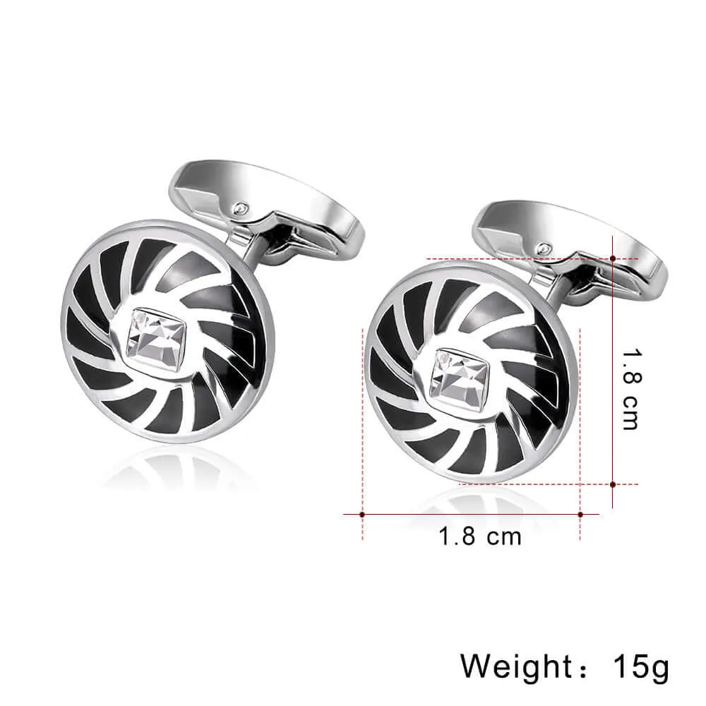 Round Rotating Pattern Enamel Swank Cufflinks