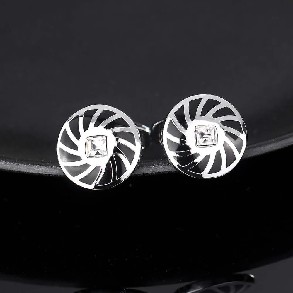 Round Rotating Pattern Enamel Swank Cufflinks