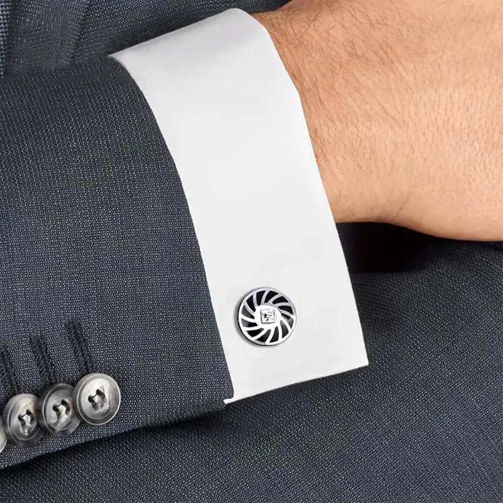 Round Rotating Pattern Enamel Swank Cufflinks