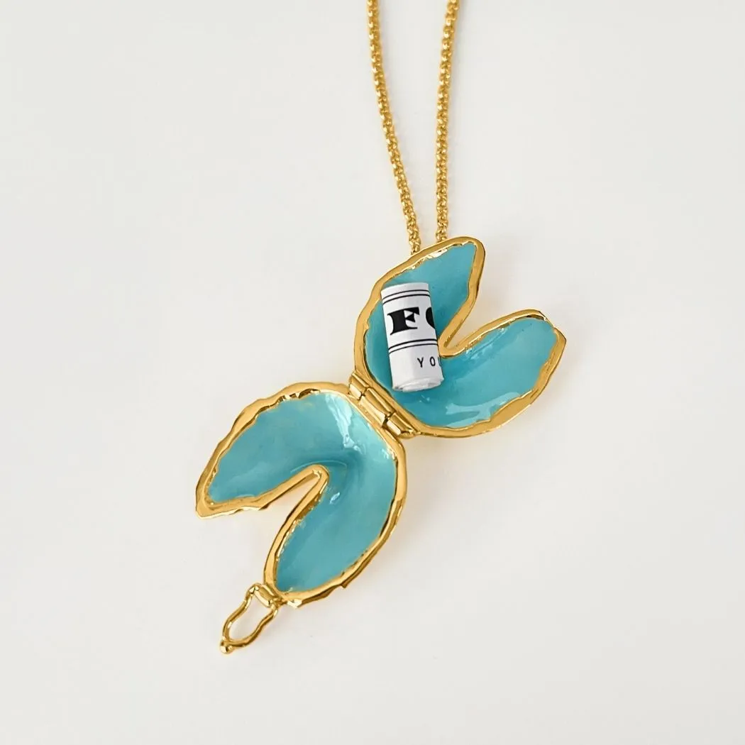 Signature Fortune Cookie Locket (Aquamarine) - Gold