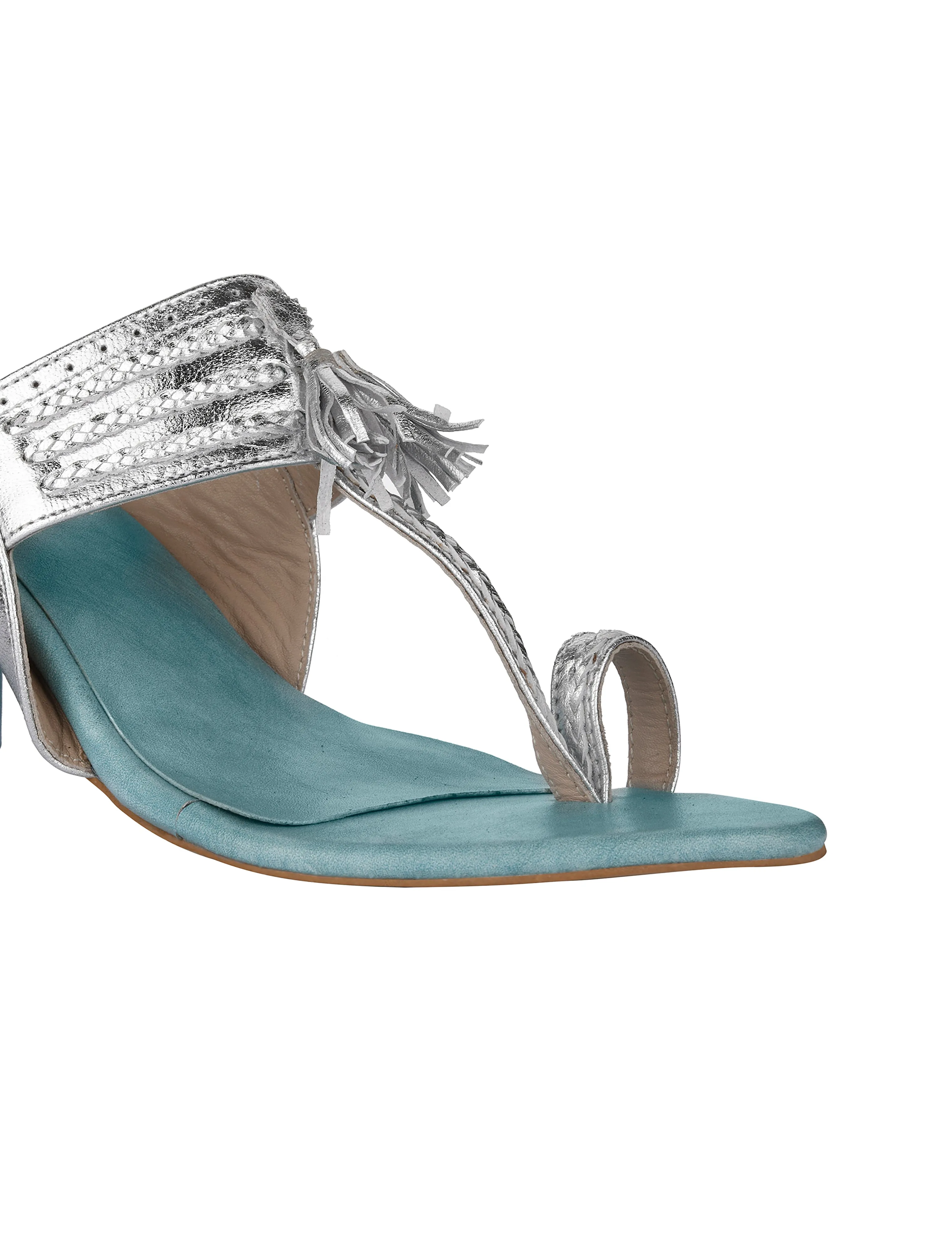 Silver/ Blue Kolhapuri Heels For Women