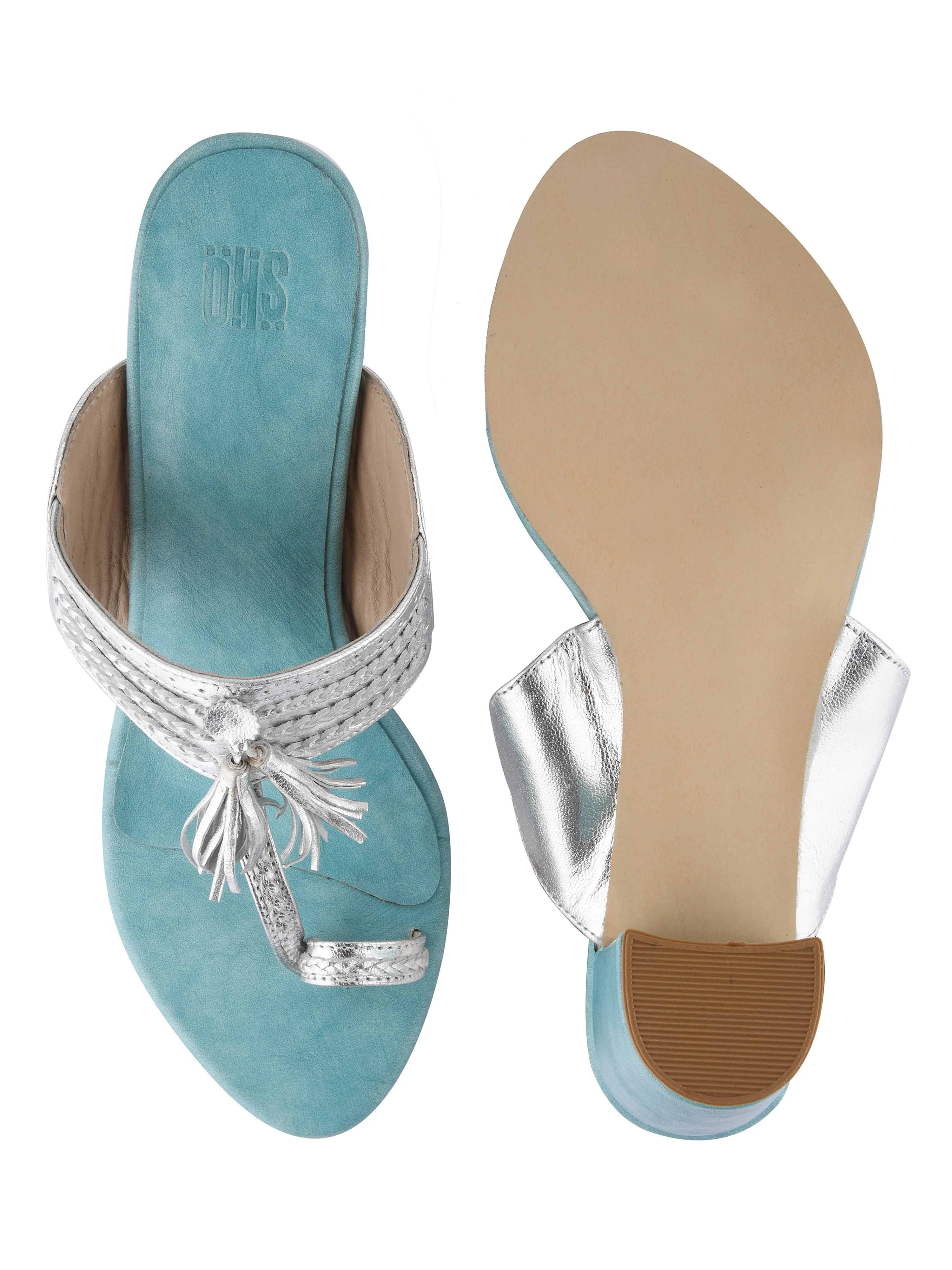 Silver/ Blue Kolhapuri Heels For Women