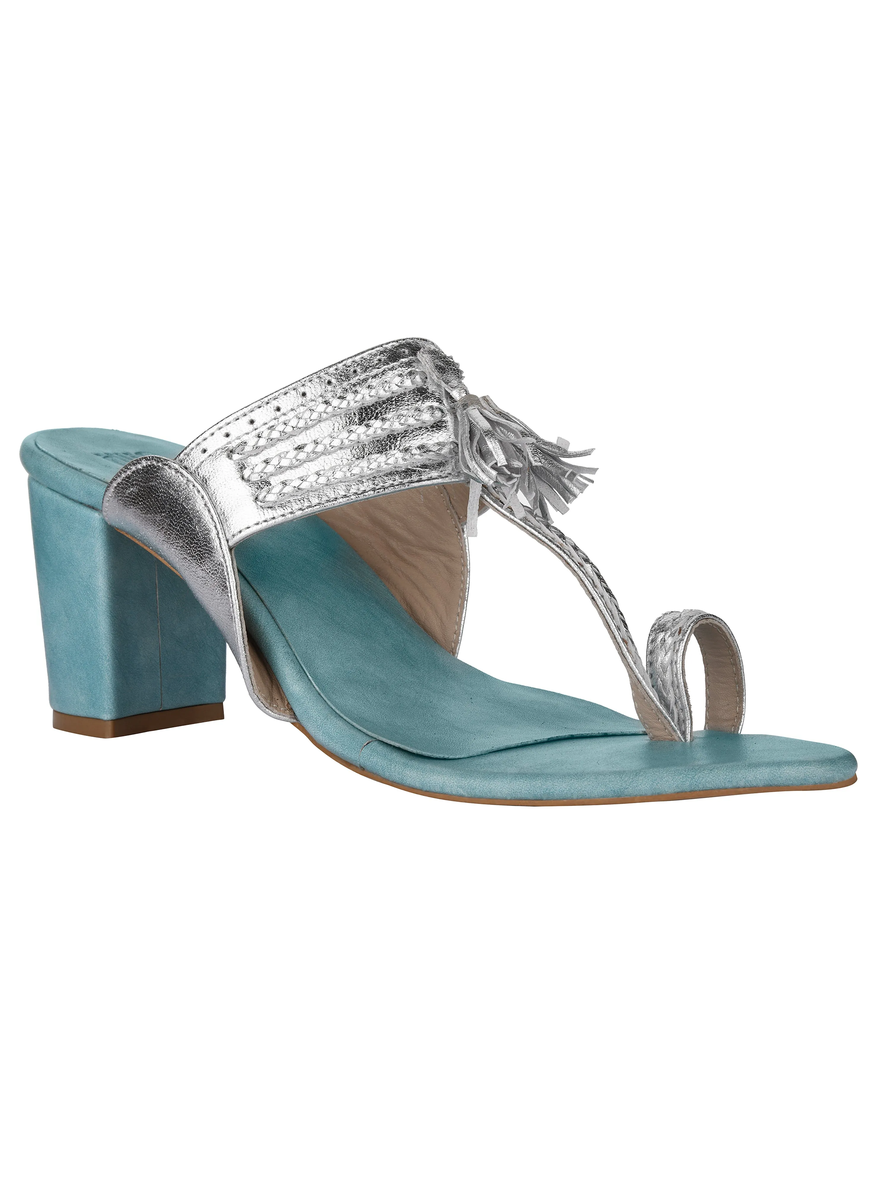 Silver/ Blue Kolhapuri Heels For Women