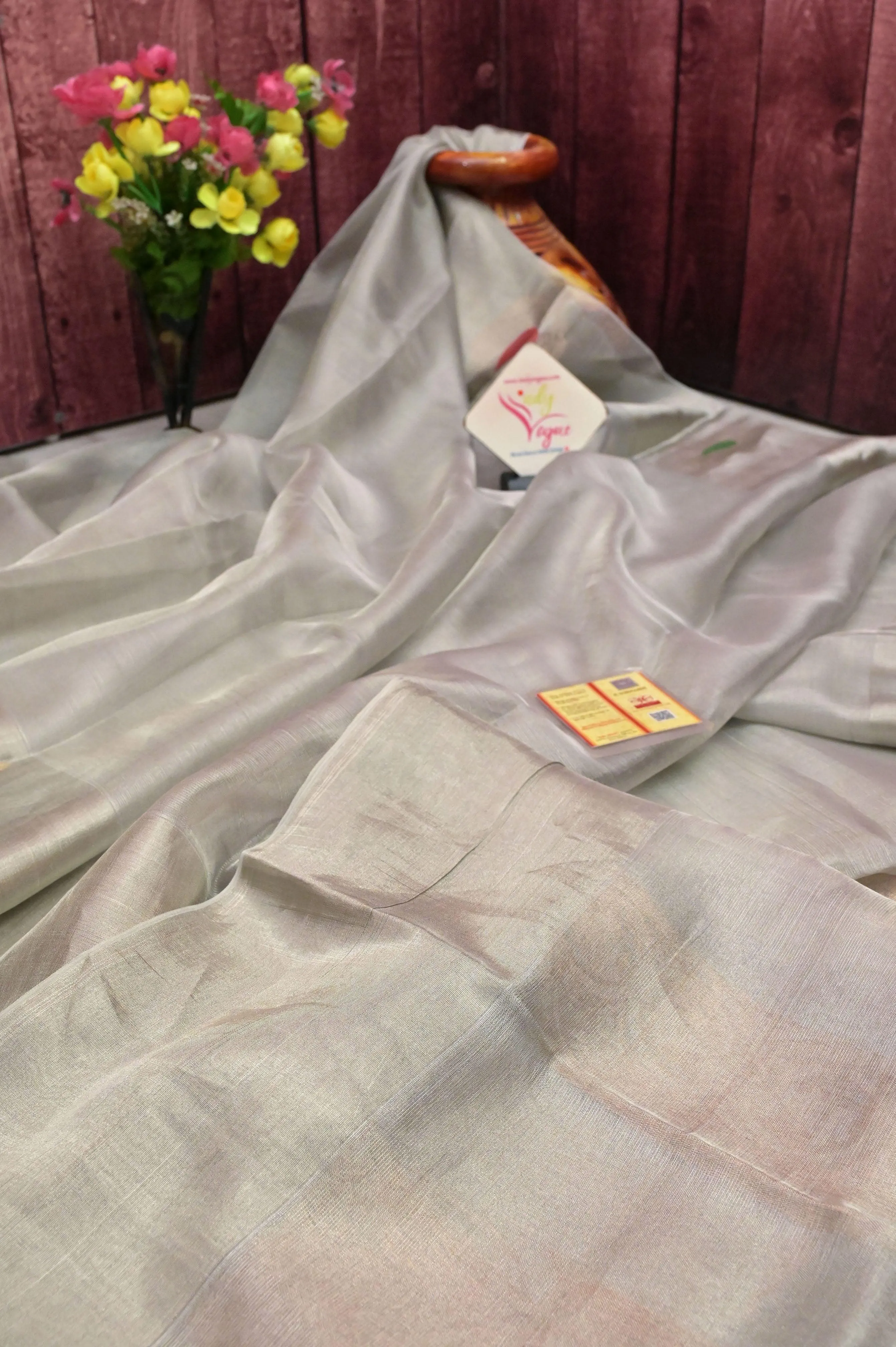 Silver Color Pure Tissue Silk Saree with Meenakari Work