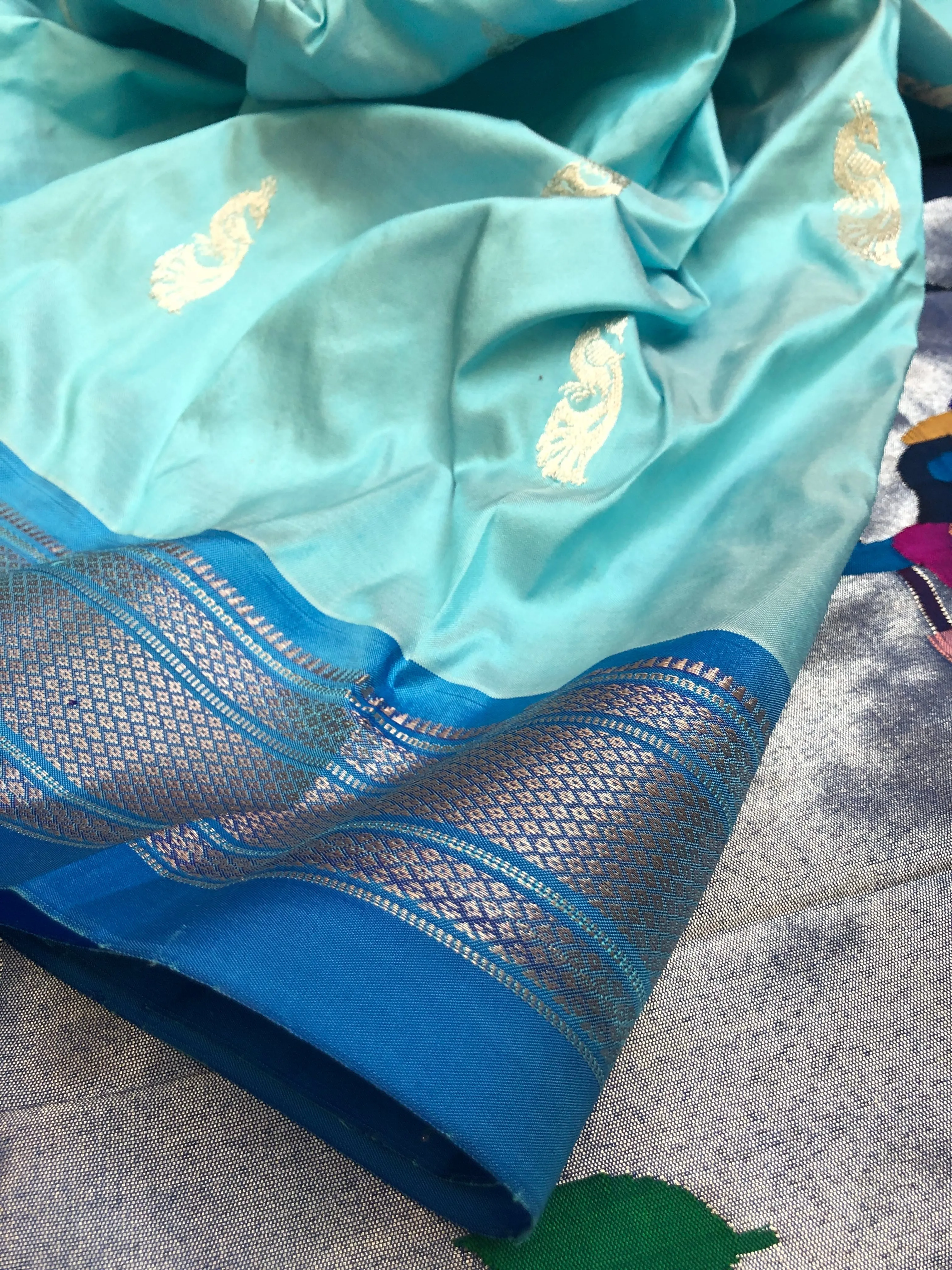 Sky Blue Color Pure Yeola Paithani Silk Saree