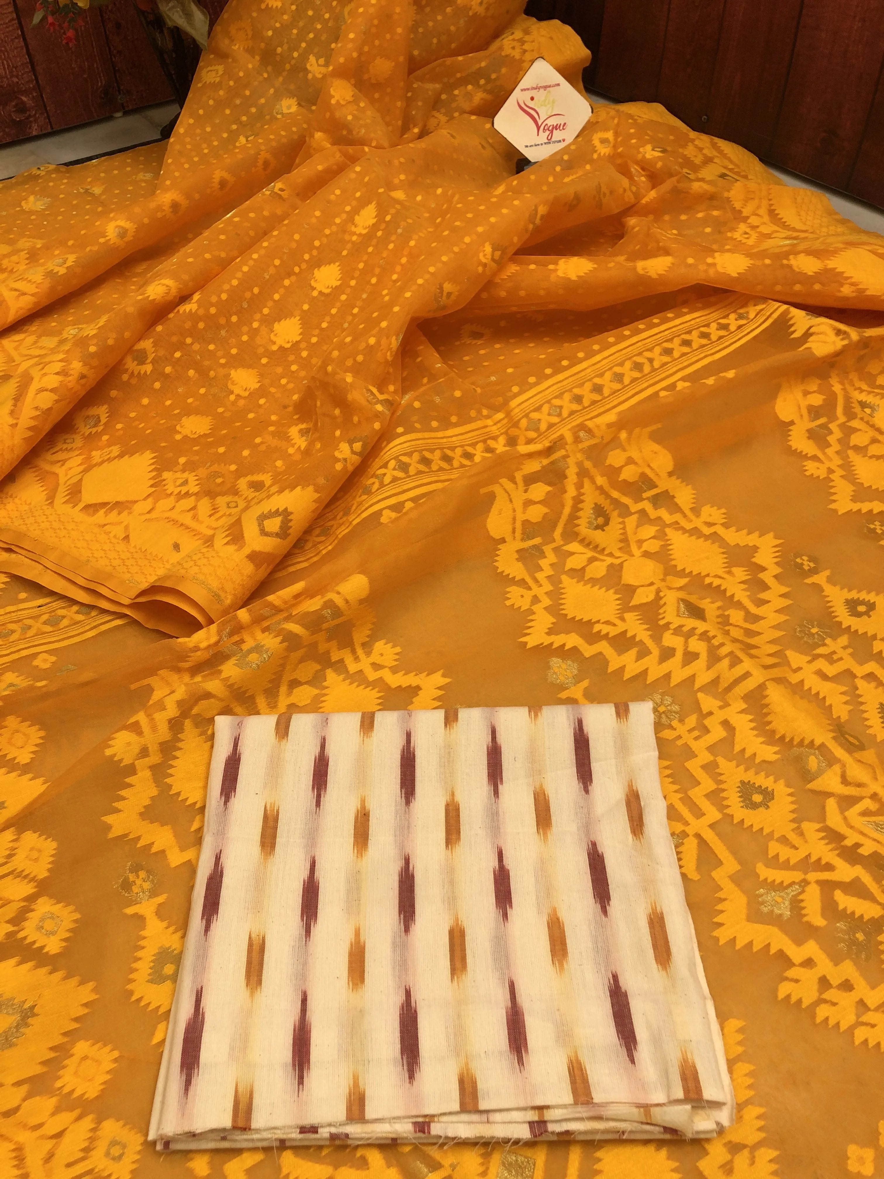 Sunset Yellow Color Jamdani Saree