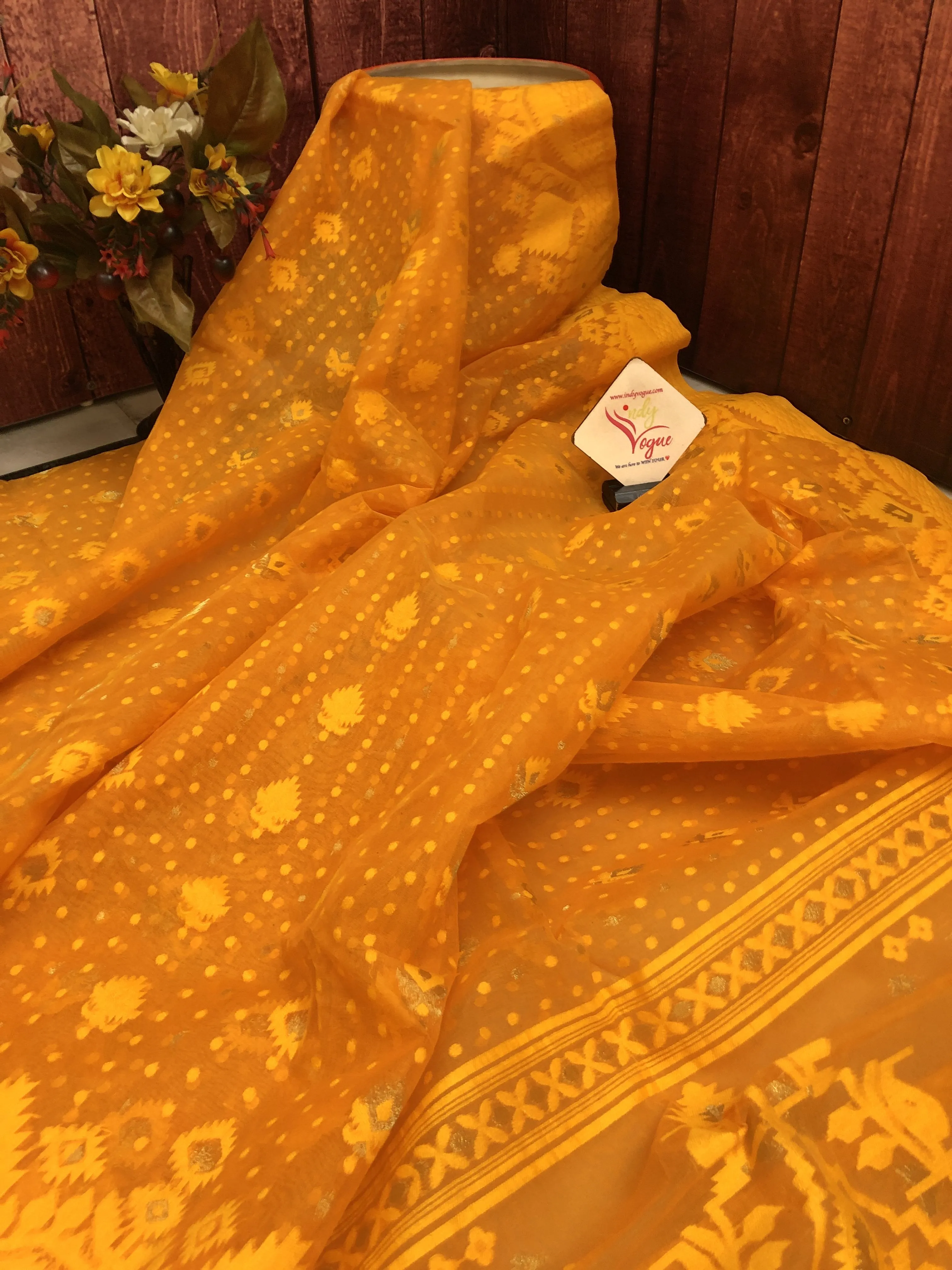 Sunset Yellow Color Jamdani Saree