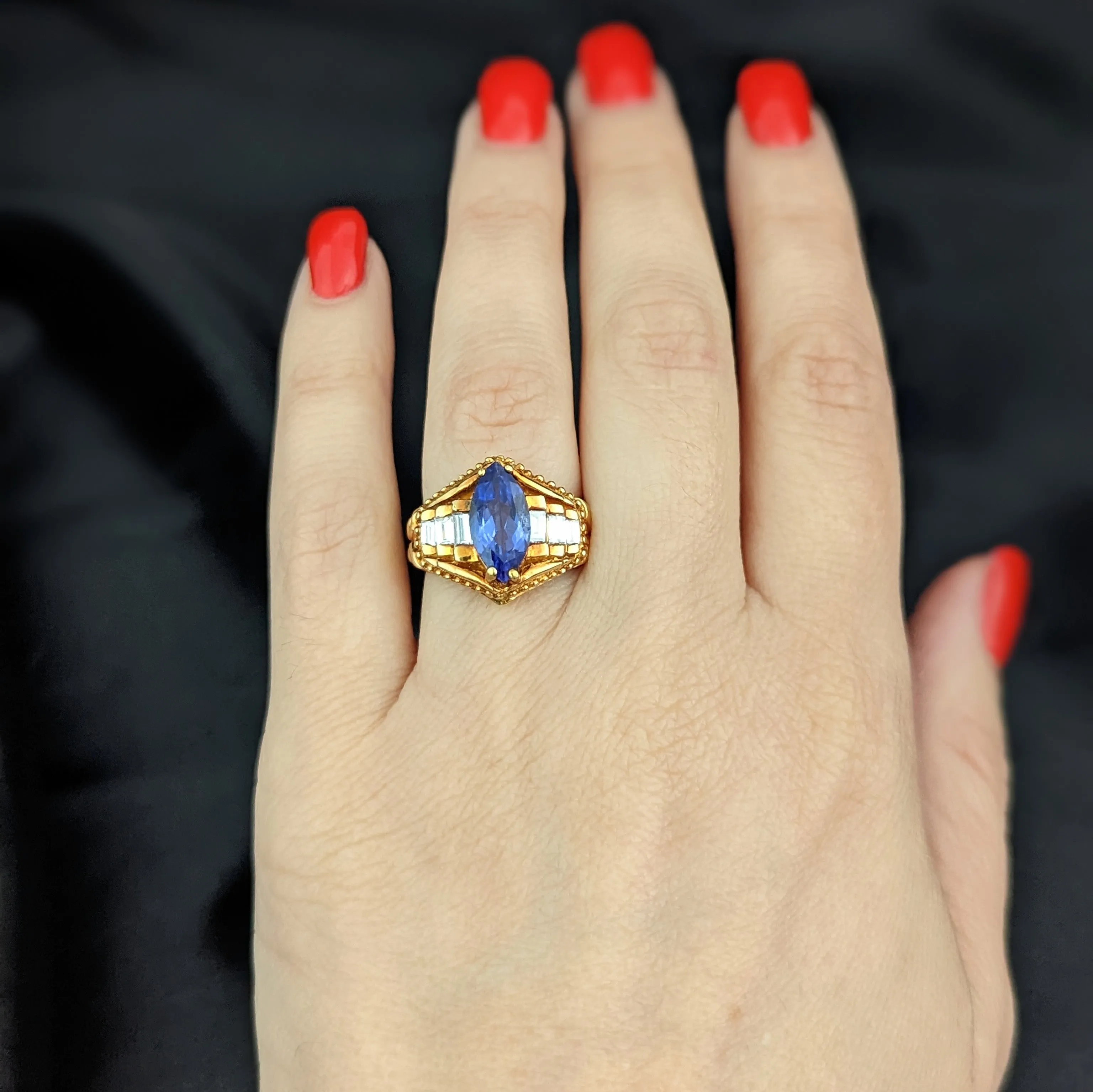 The Bottineau - GIA Certified Vintage Tanzanite Diamond 18k Yellow Gold Statement Ring