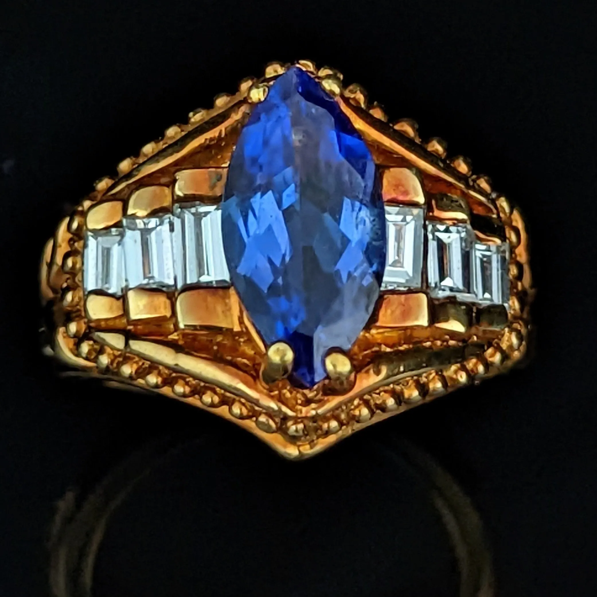 The Bottineau - GIA Certified Vintage Tanzanite Diamond 18k Yellow Gold Statement Ring