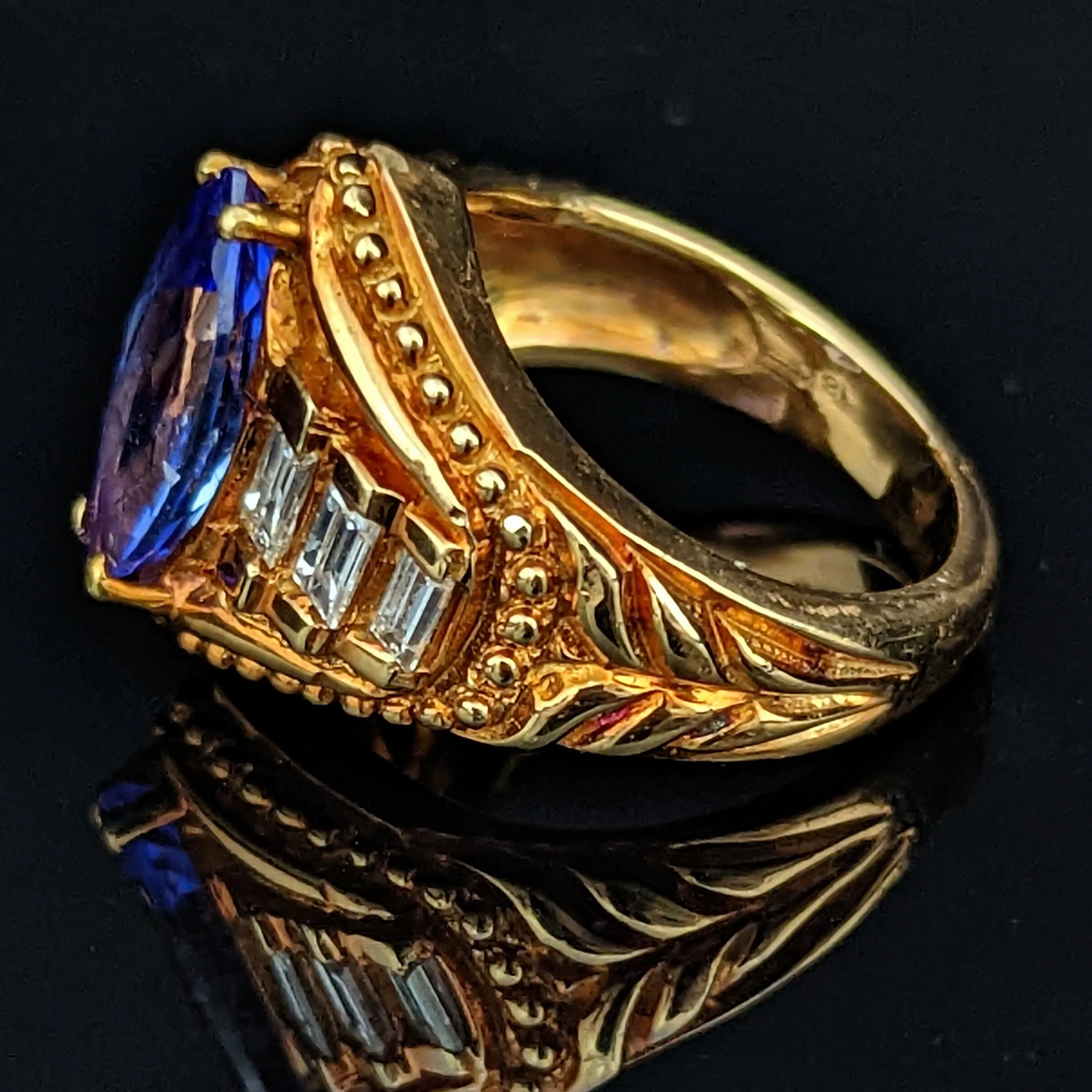 The Bottineau - GIA Certified Vintage Tanzanite Diamond 18k Yellow Gold Statement Ring