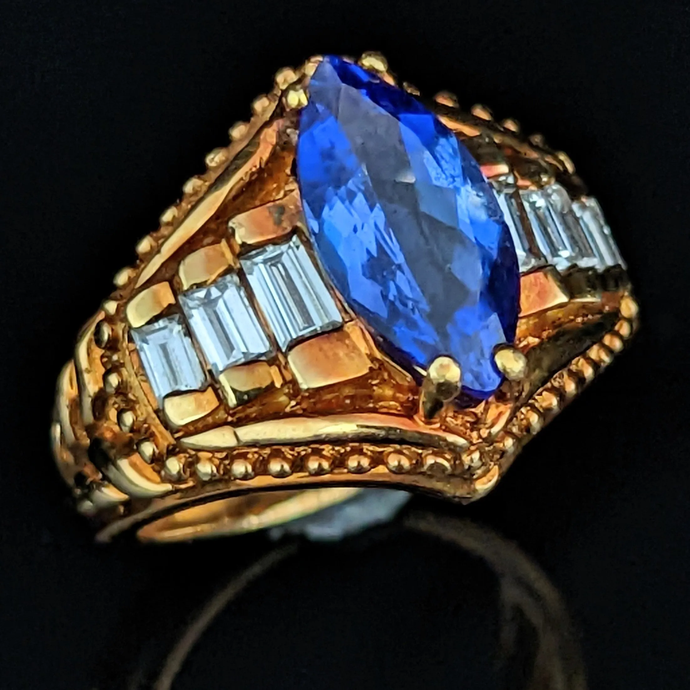 The Bottineau - GIA Certified Vintage Tanzanite Diamond 18k Yellow Gold Statement Ring