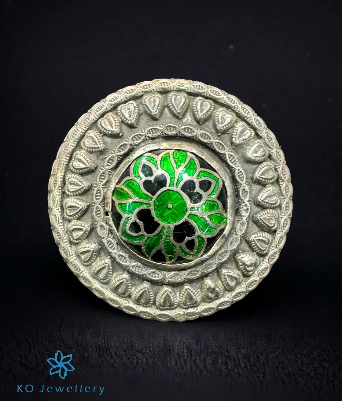 The Lush Ornate Silver Meenakari Finger Ring