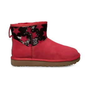 UGG Classic Mini Sequin Stars Ribbon Red Boots - Women's