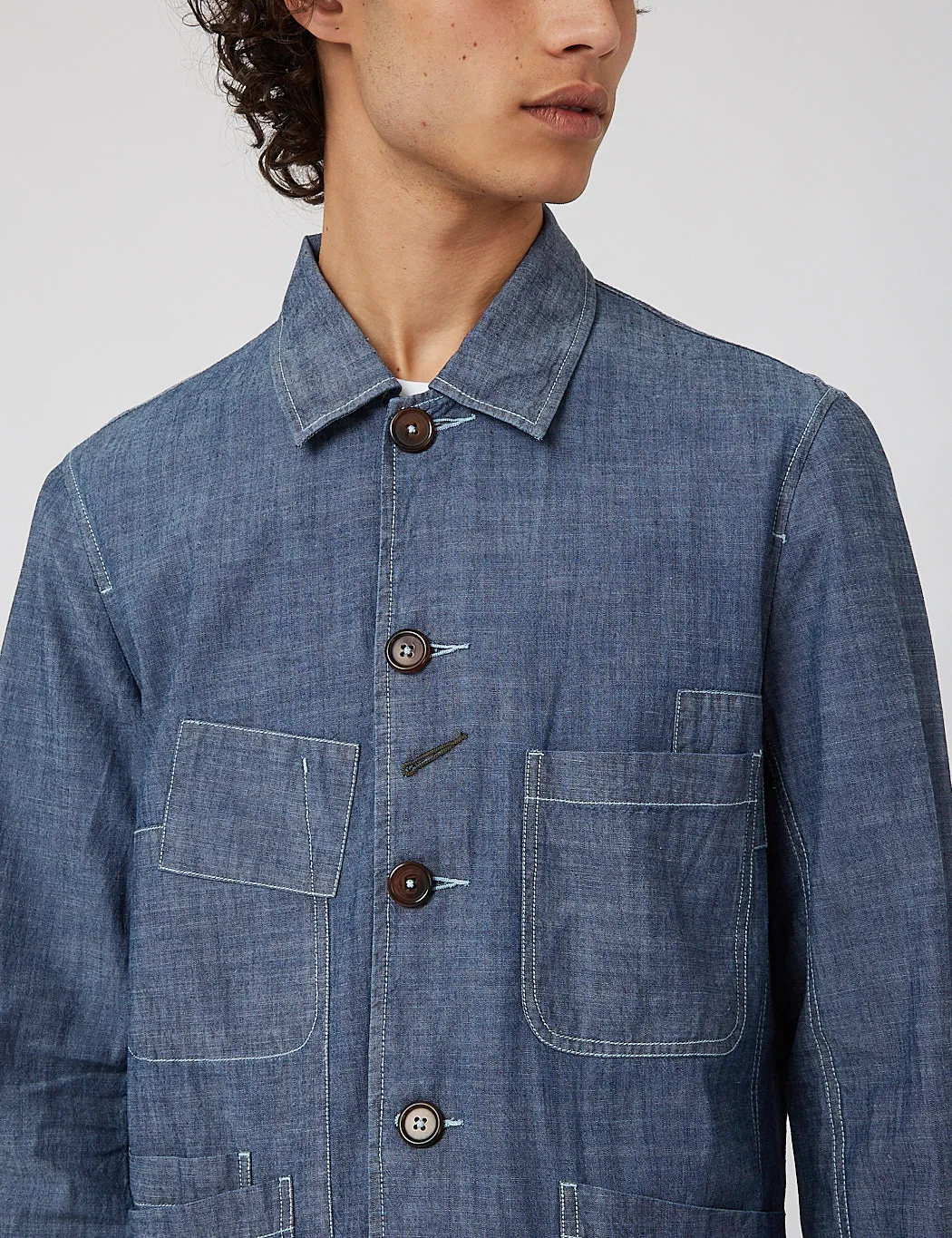 Universal Works Bakers Jacket (Patched) - Chambray Indigo