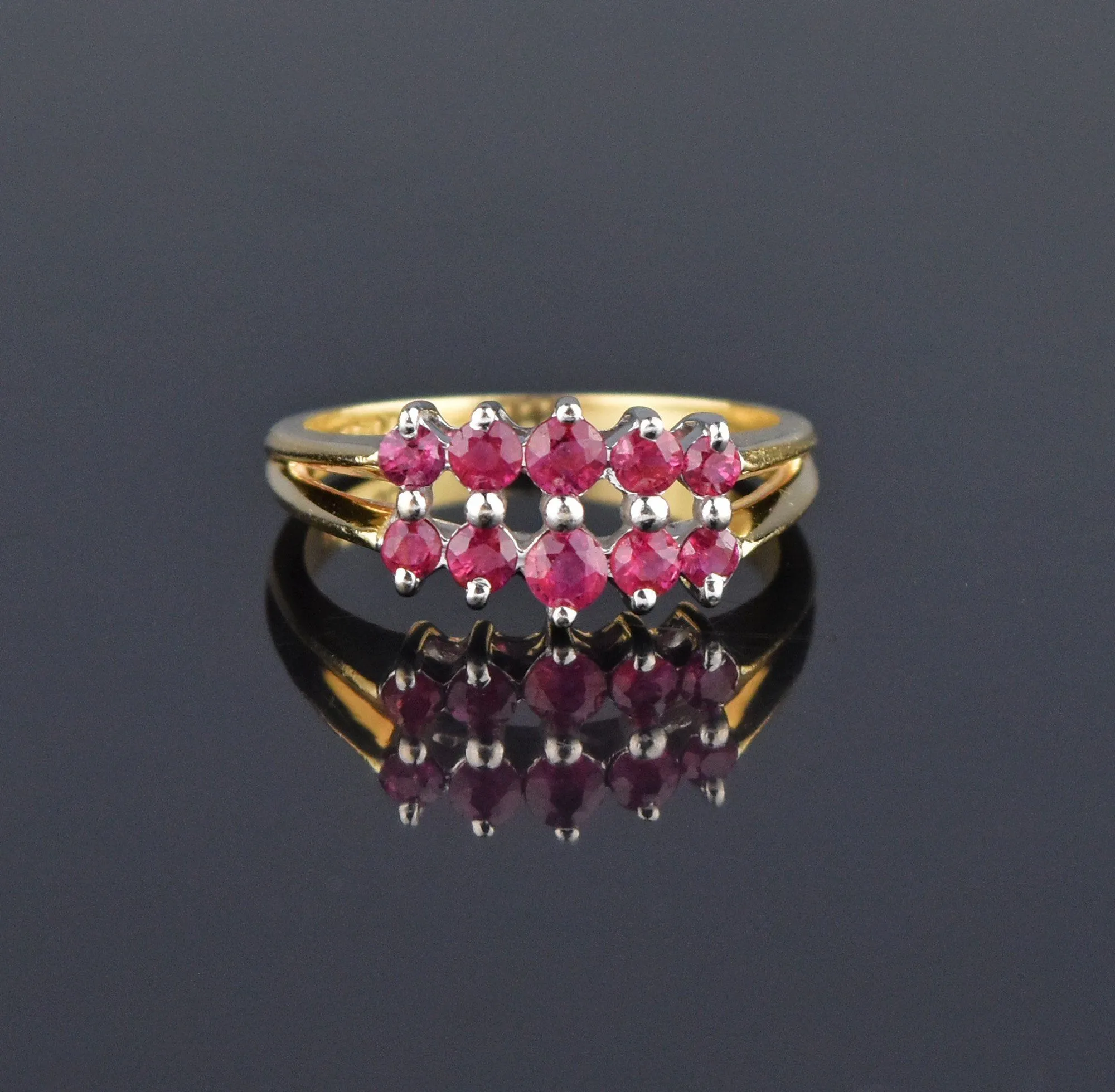 Vintage 14K Gold Double Row Ruby Band Ring