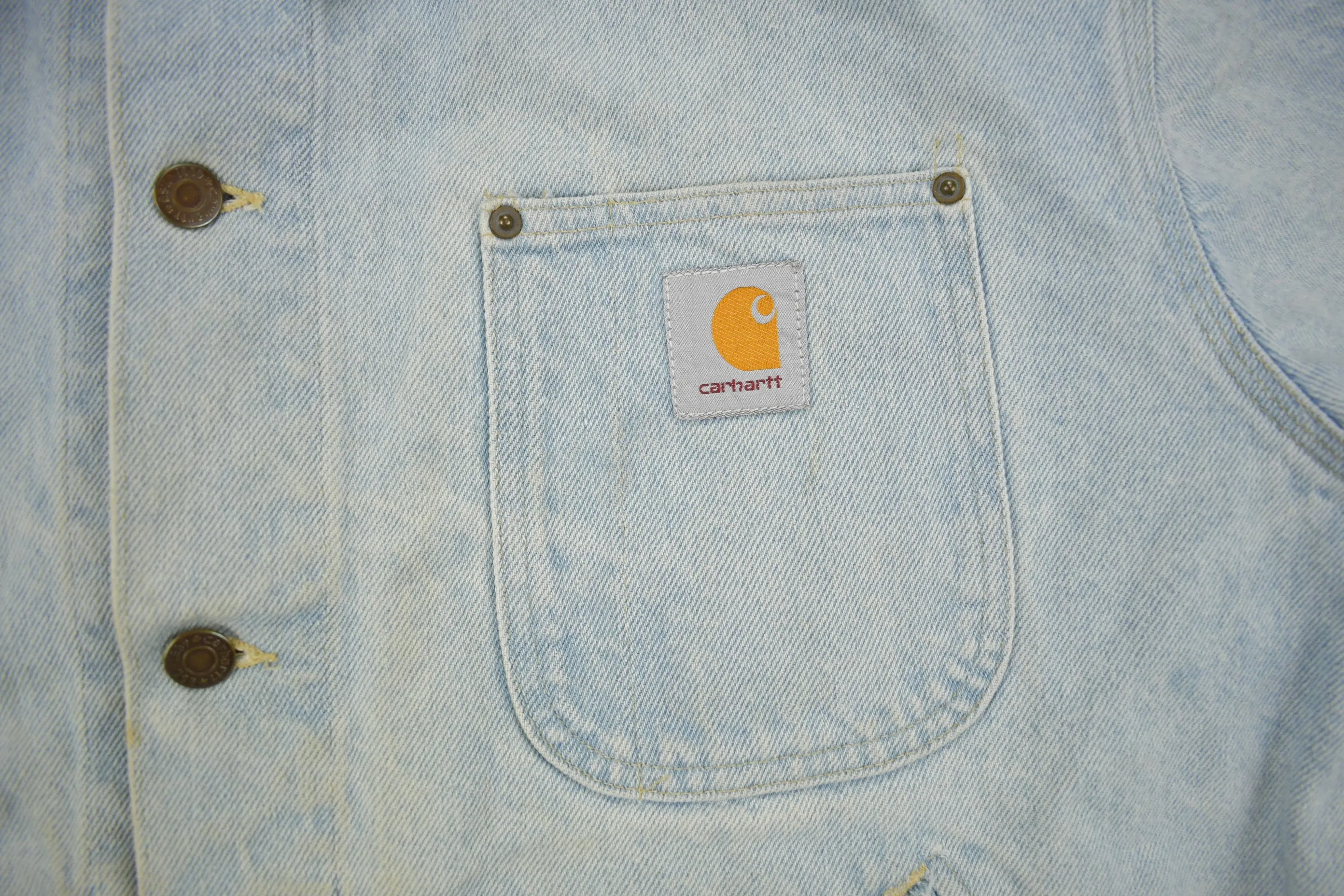 Vintage 1980s Carhartt Light Wash Jean Jacket / Vintage Workwear / Streetwear / Made In USA / Button Up / Boxy Fit