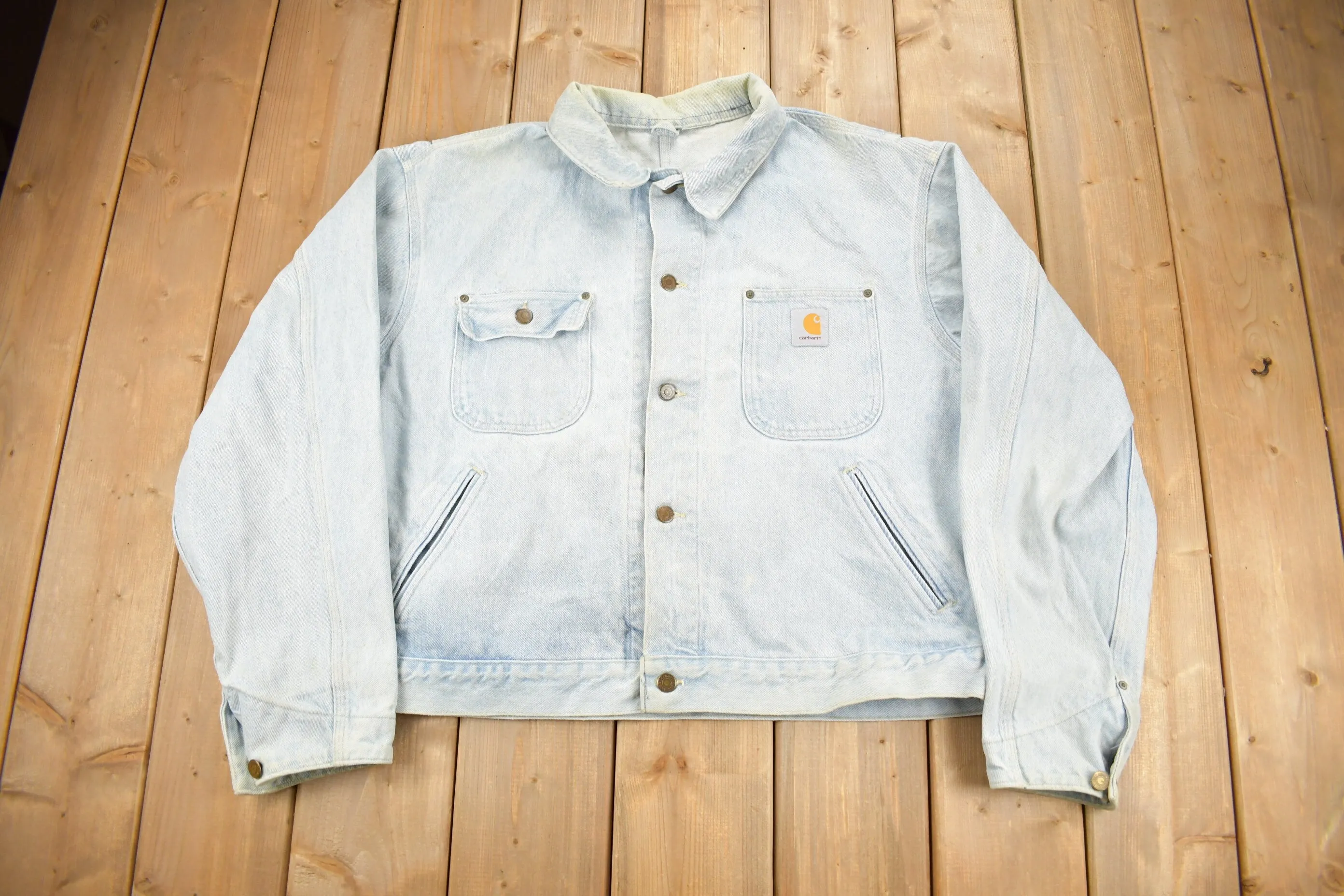 Vintage 1980s Carhartt Light Wash Jean Jacket / Vintage Workwear / Streetwear / Made In USA / Button Up / Boxy Fit