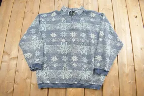 Vintage 1990s Tommy Bahama Snowflake 1/4 Zip Fleece Sweatshirt / Abstract Print / Wilderness & Outdoors / Pullover Sweatshirt / 90s Fleece