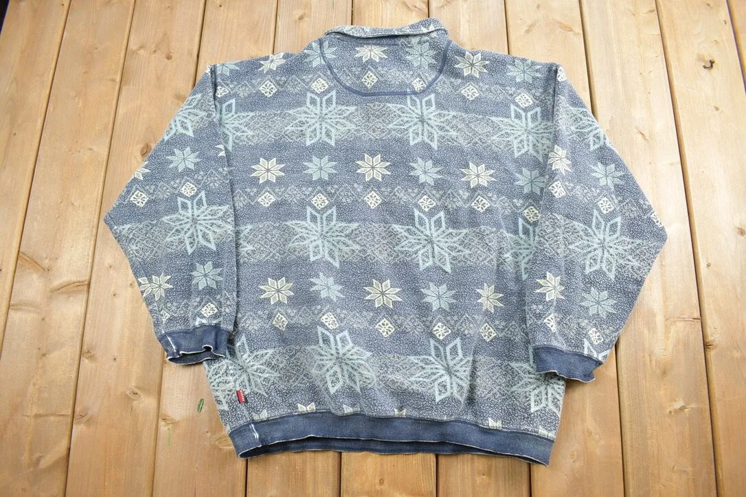 Vintage 1990s Tommy Bahama Snowflake 1/4 Zip Fleece Sweatshirt / Abstract Print / Wilderness & Outdoors / Pullover Sweatshirt / 90s Fleece